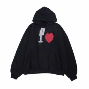 Balenciaga Black Hoodie with "I Love" Graphic