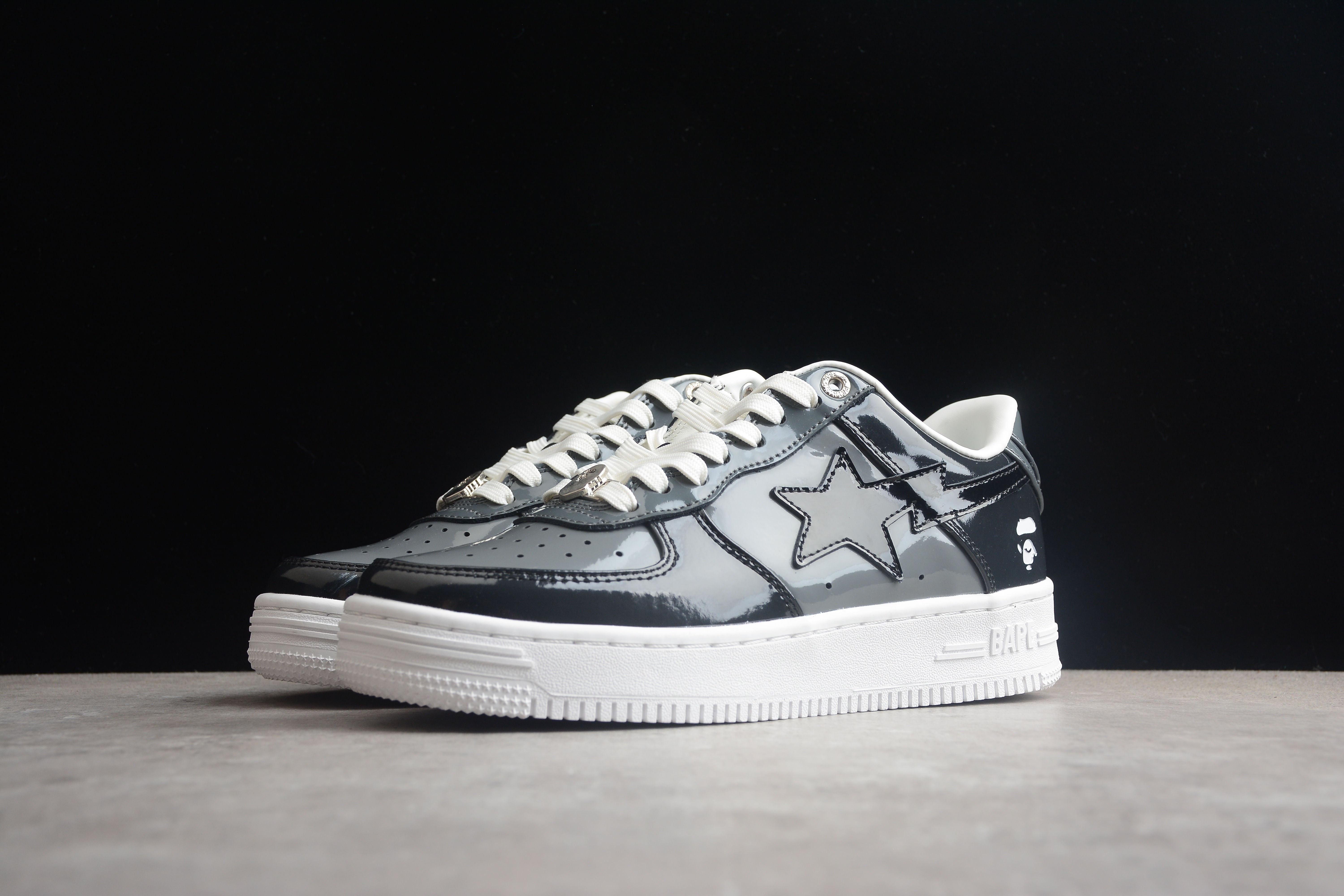 BAPE STA Black Patent Leather Low-Top Sneakers - Image 8