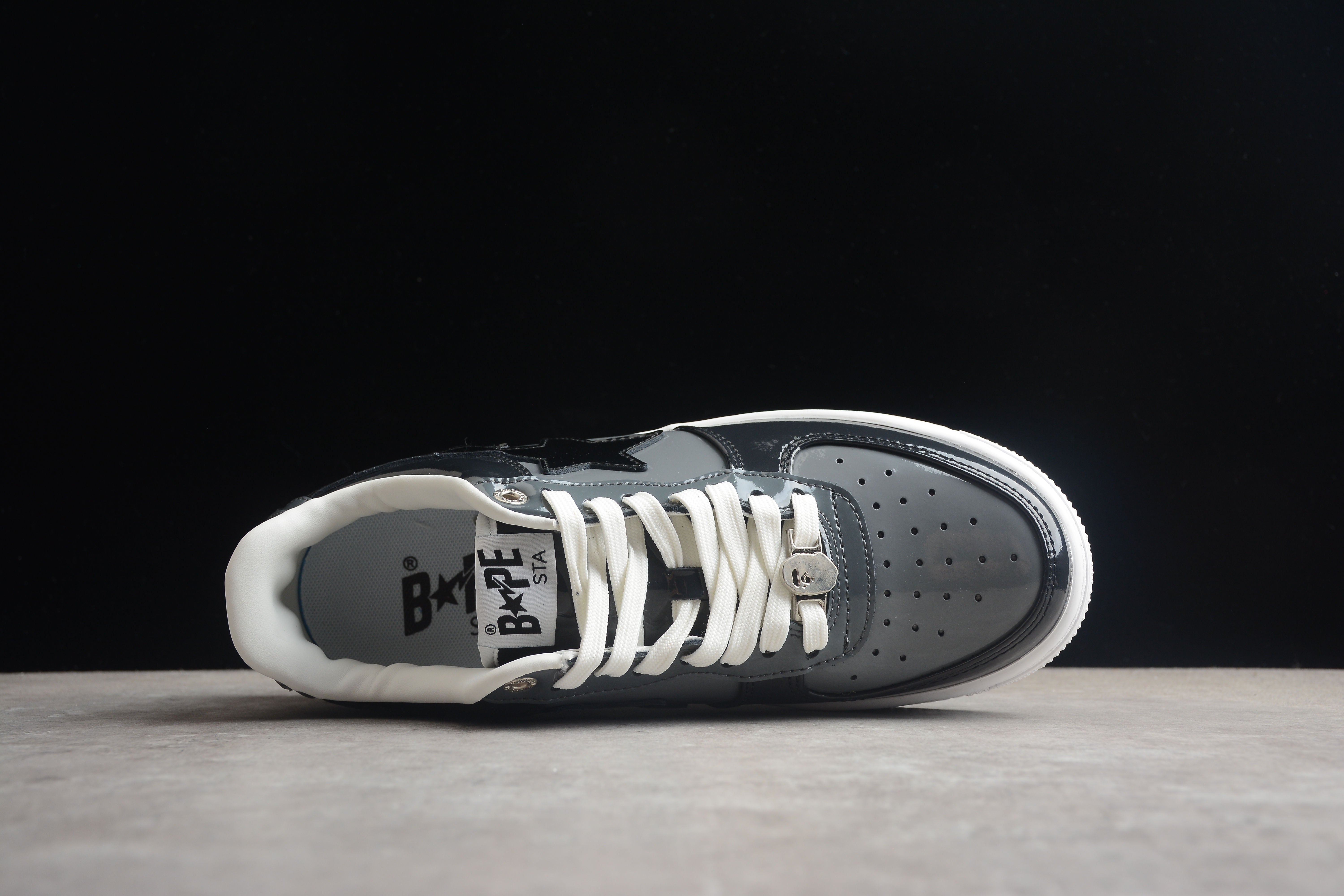 BAPE STA Black Patent Leather Low-Top Sneakers - Image 6