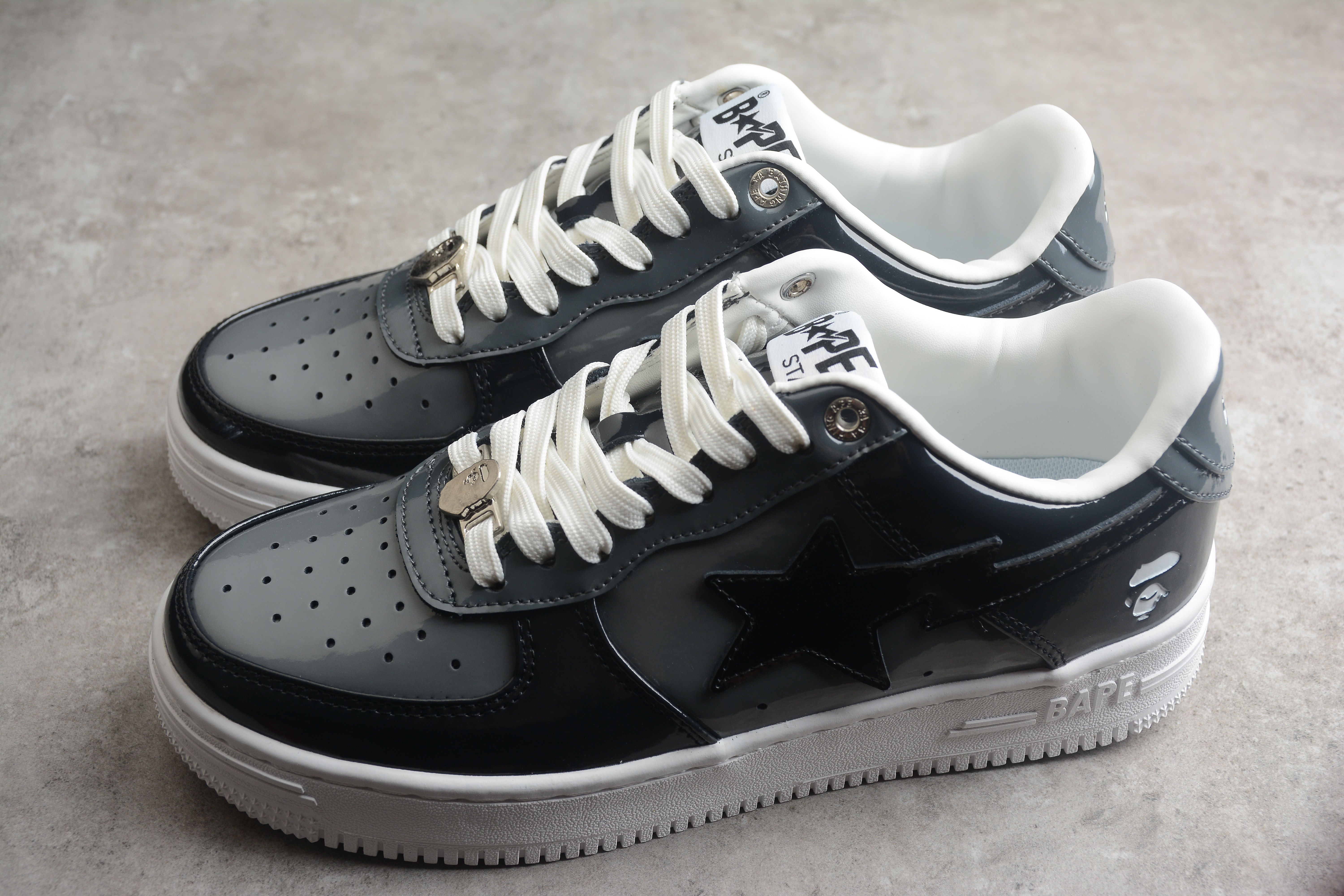 BAPE STA Black Patent Leather Low-Top Sneakers - Image 3