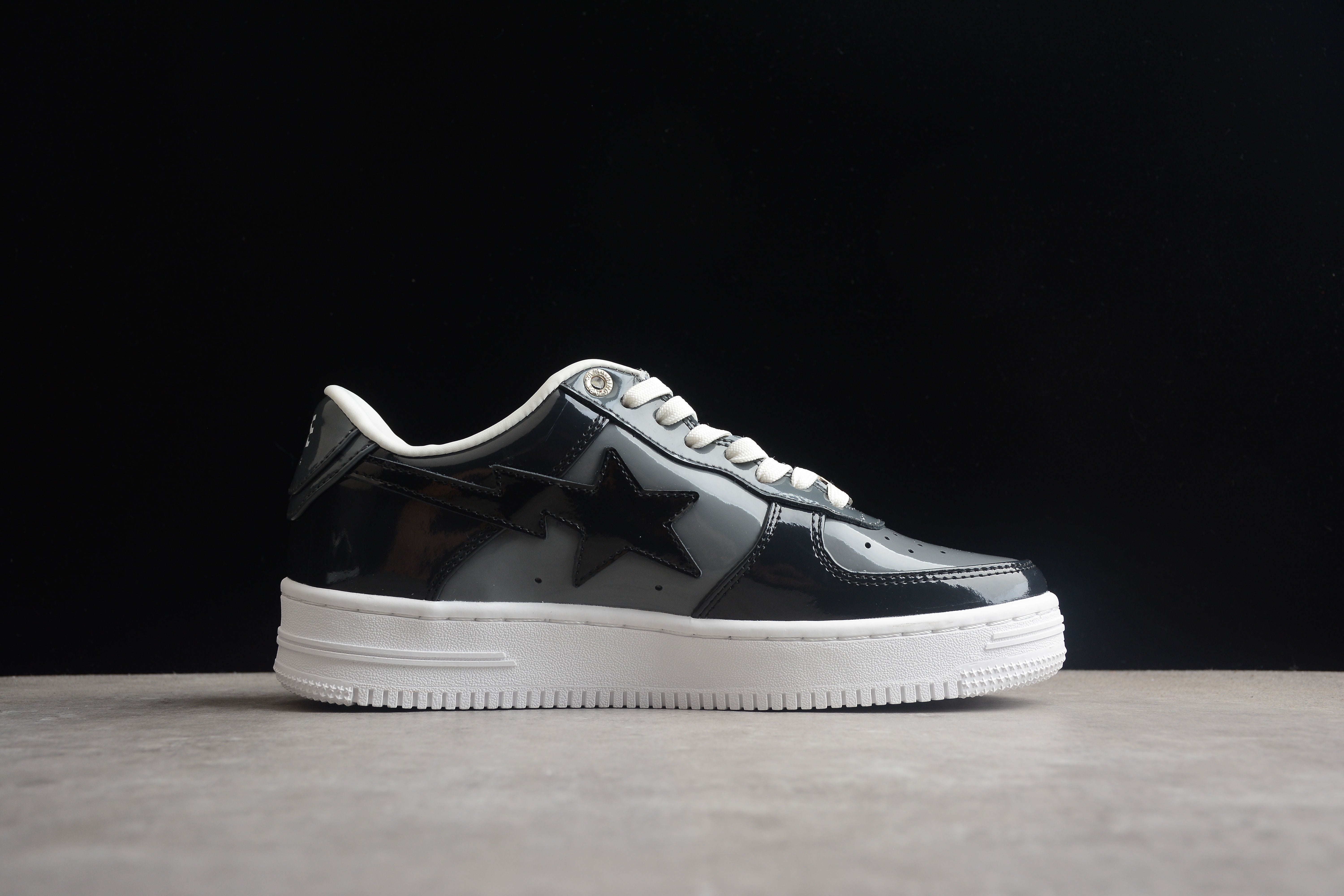 BAPE STA Black Patent Leather Low-Top Sneakers - Image 7