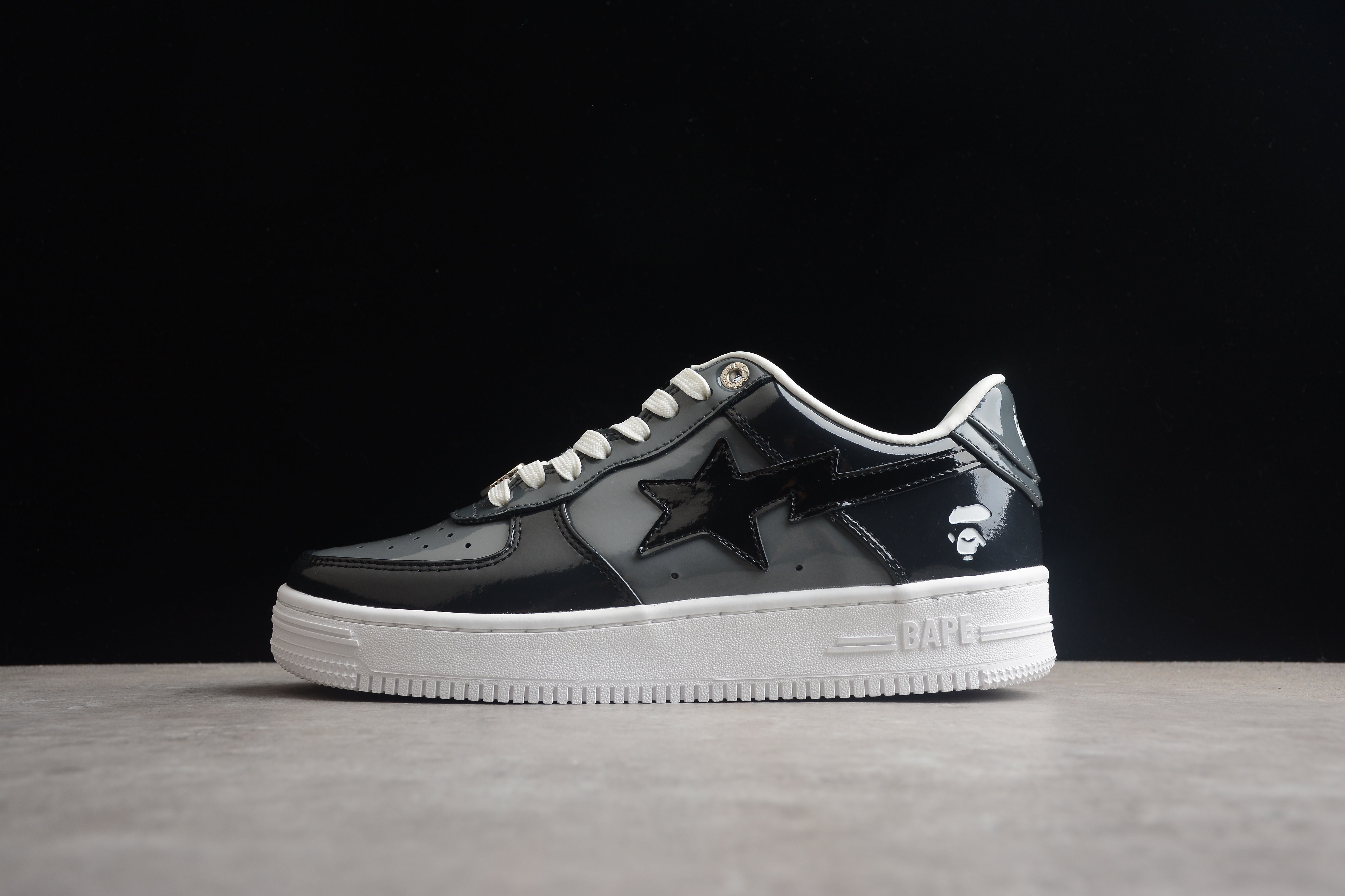 BAPE STA Black Patent Leather Low-Top Sneakers - Image 2