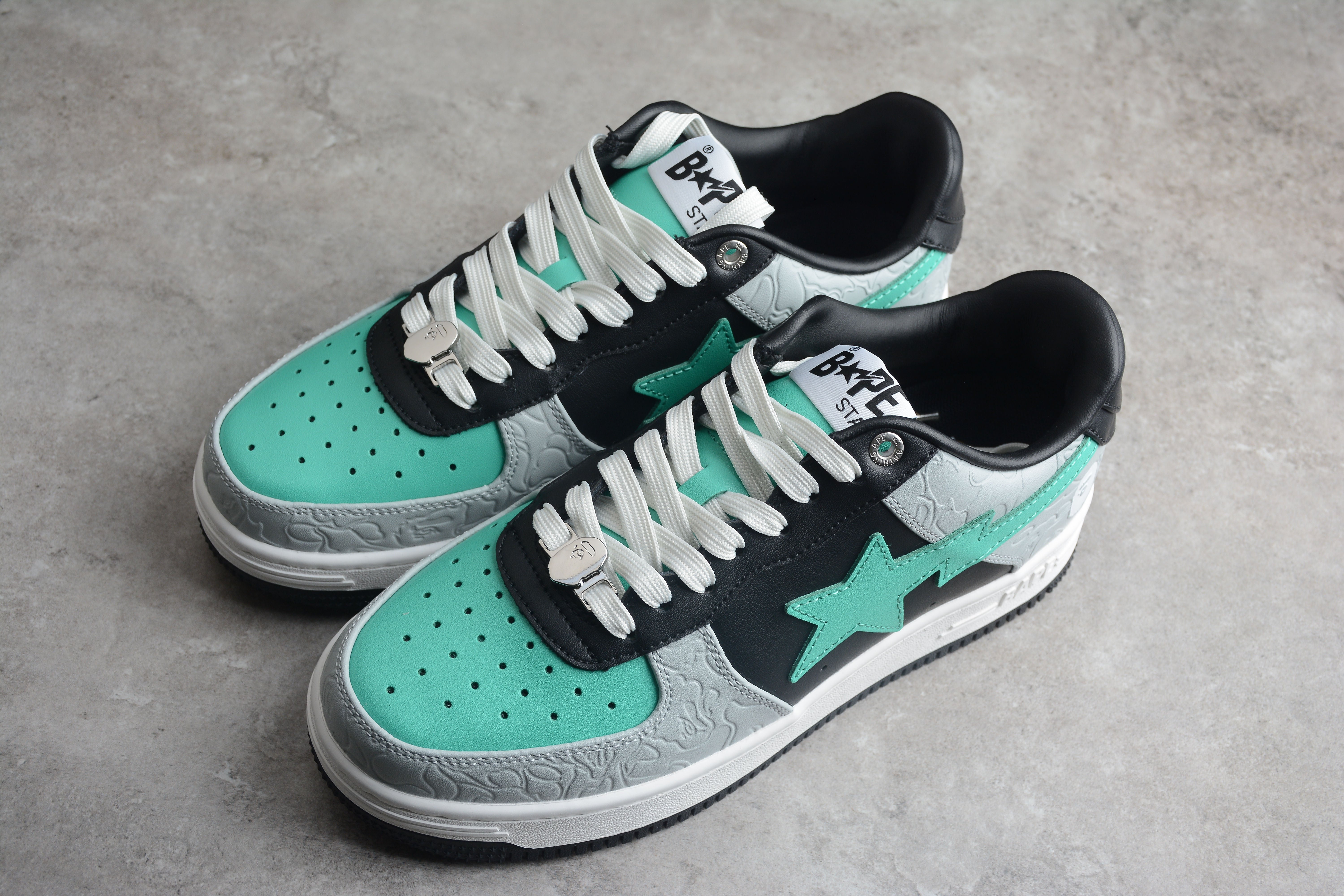 BAPE STA Low-Top Aqua and Grey Sneakers - Image 3