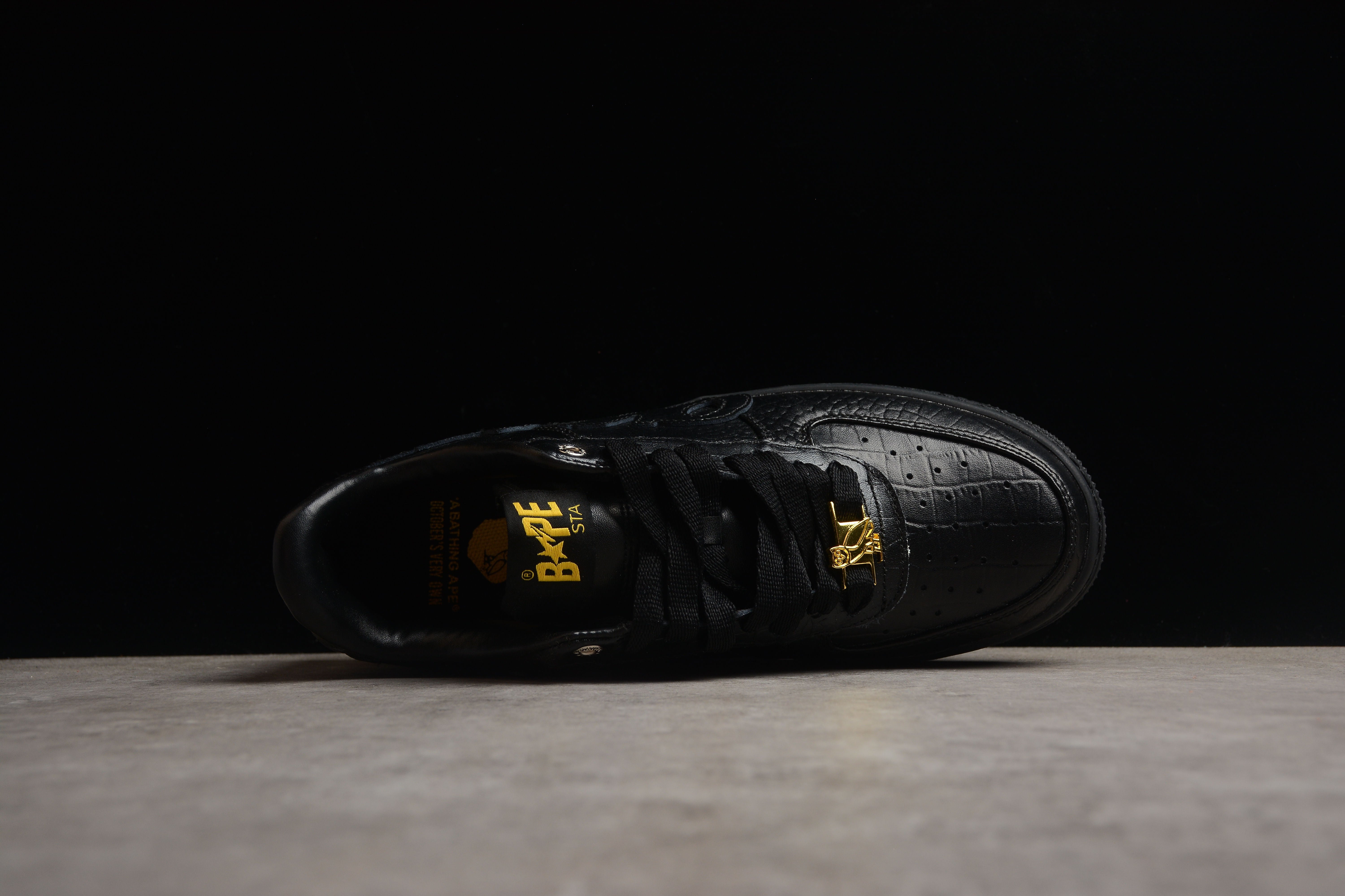 BAPE STA Low-Top Black Croc-Embossed Sneakers - Image 6