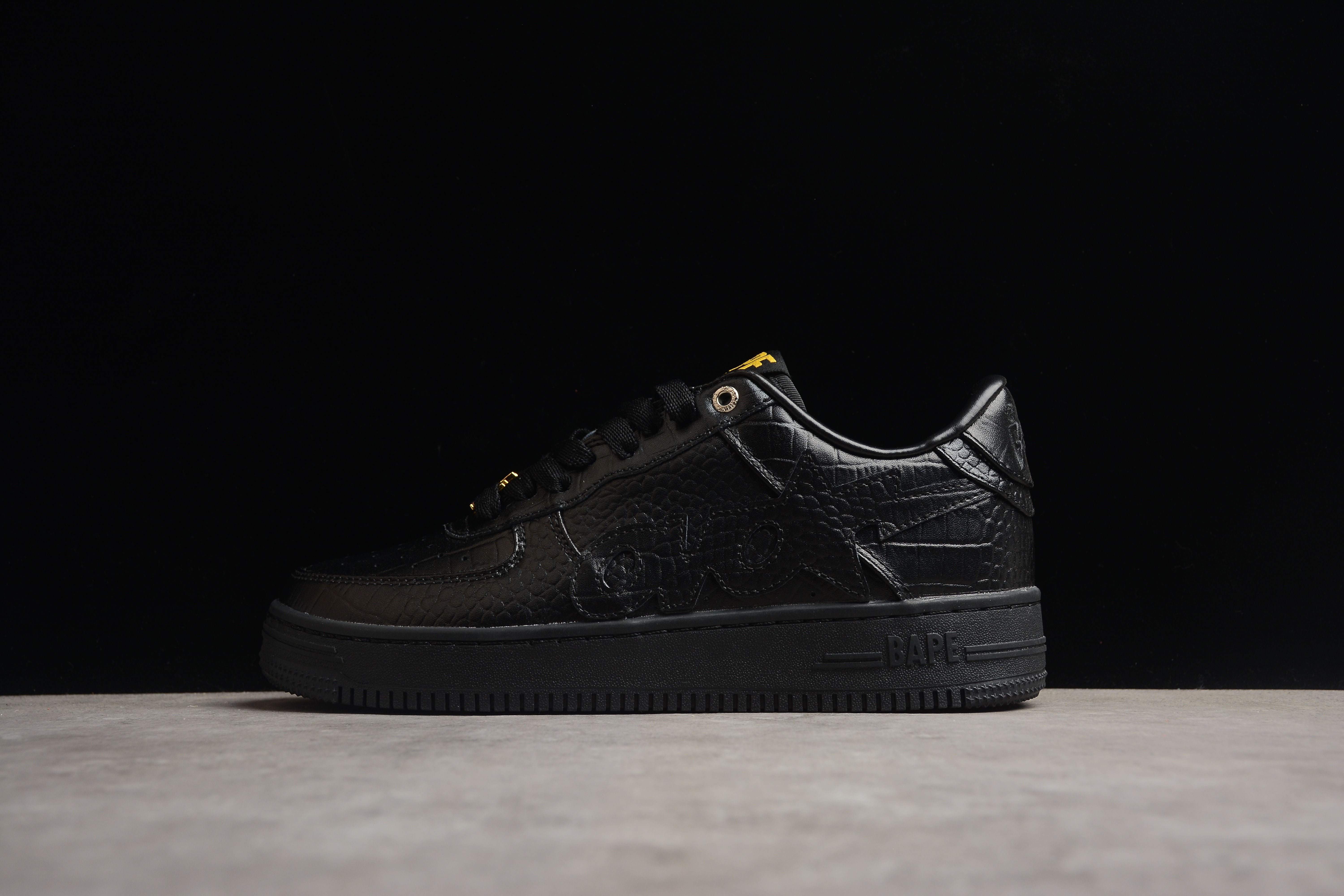 BAPE STA Low-Top Black Croc-Embossed Sneakers - Image 2