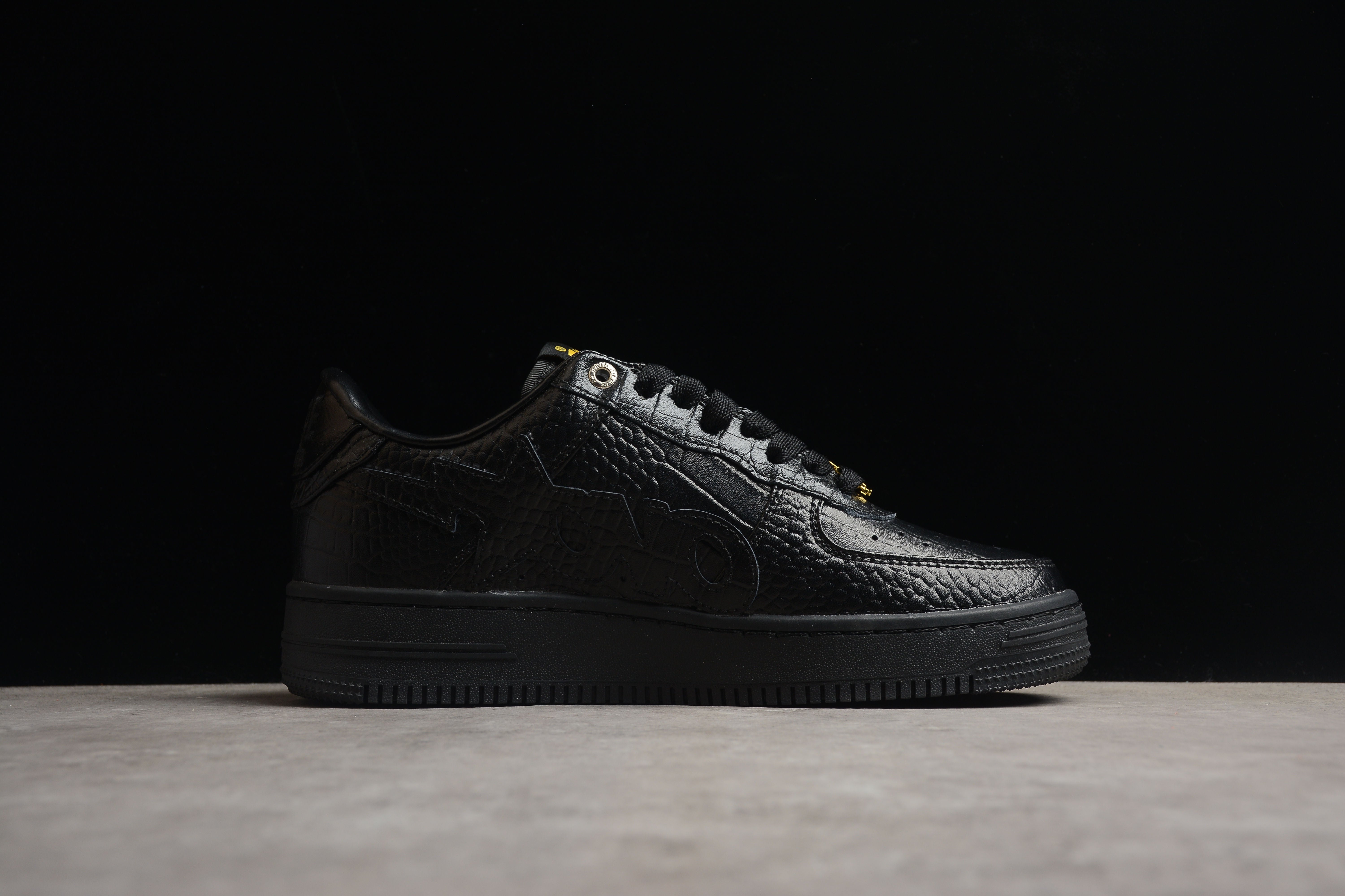 BAPE STA Low-Top Black Croc-Embossed Sneakers - Image 7