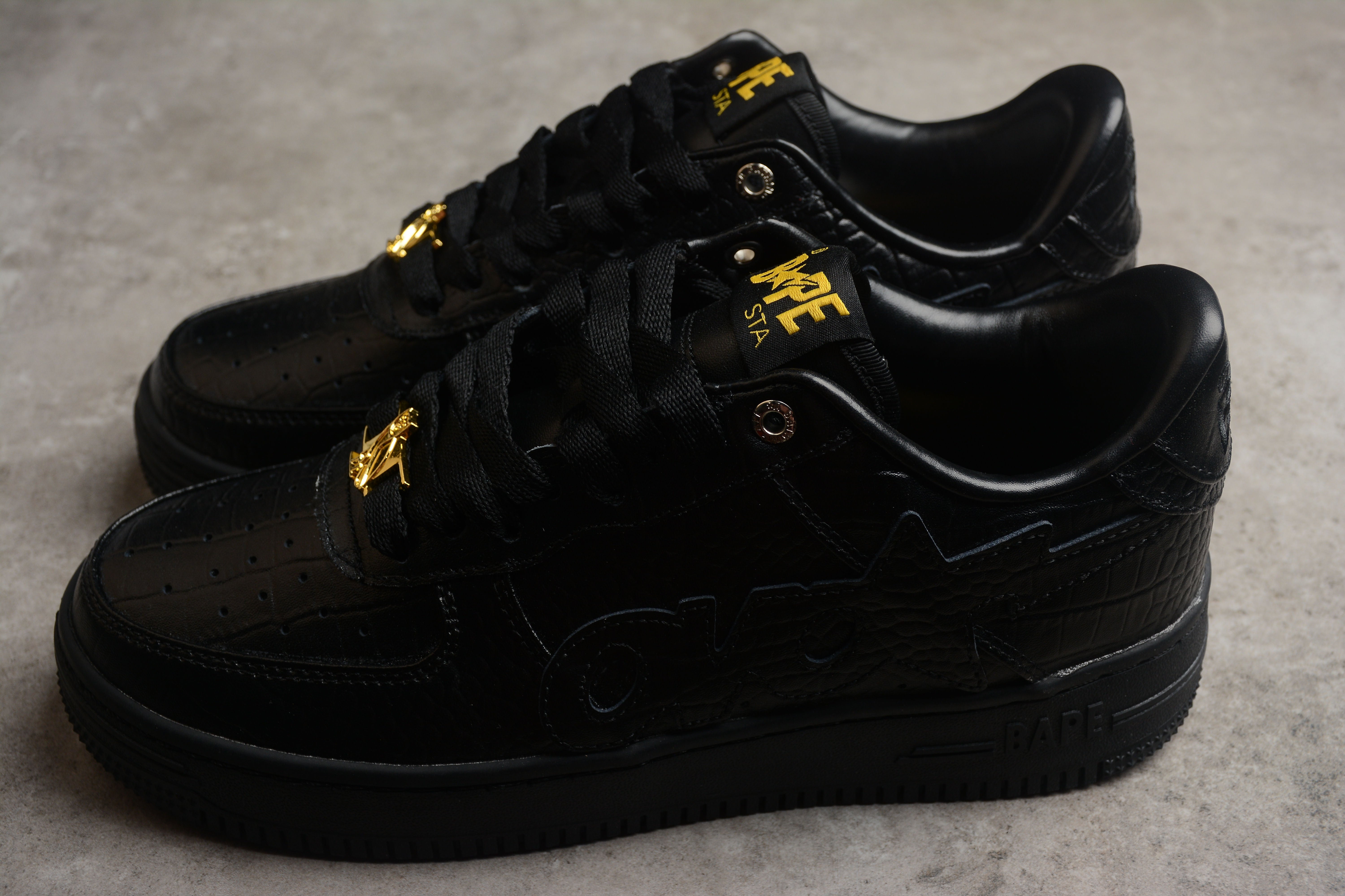 BAPE STA Low-Top Black Croc-Embossed Sneakers - Image 3