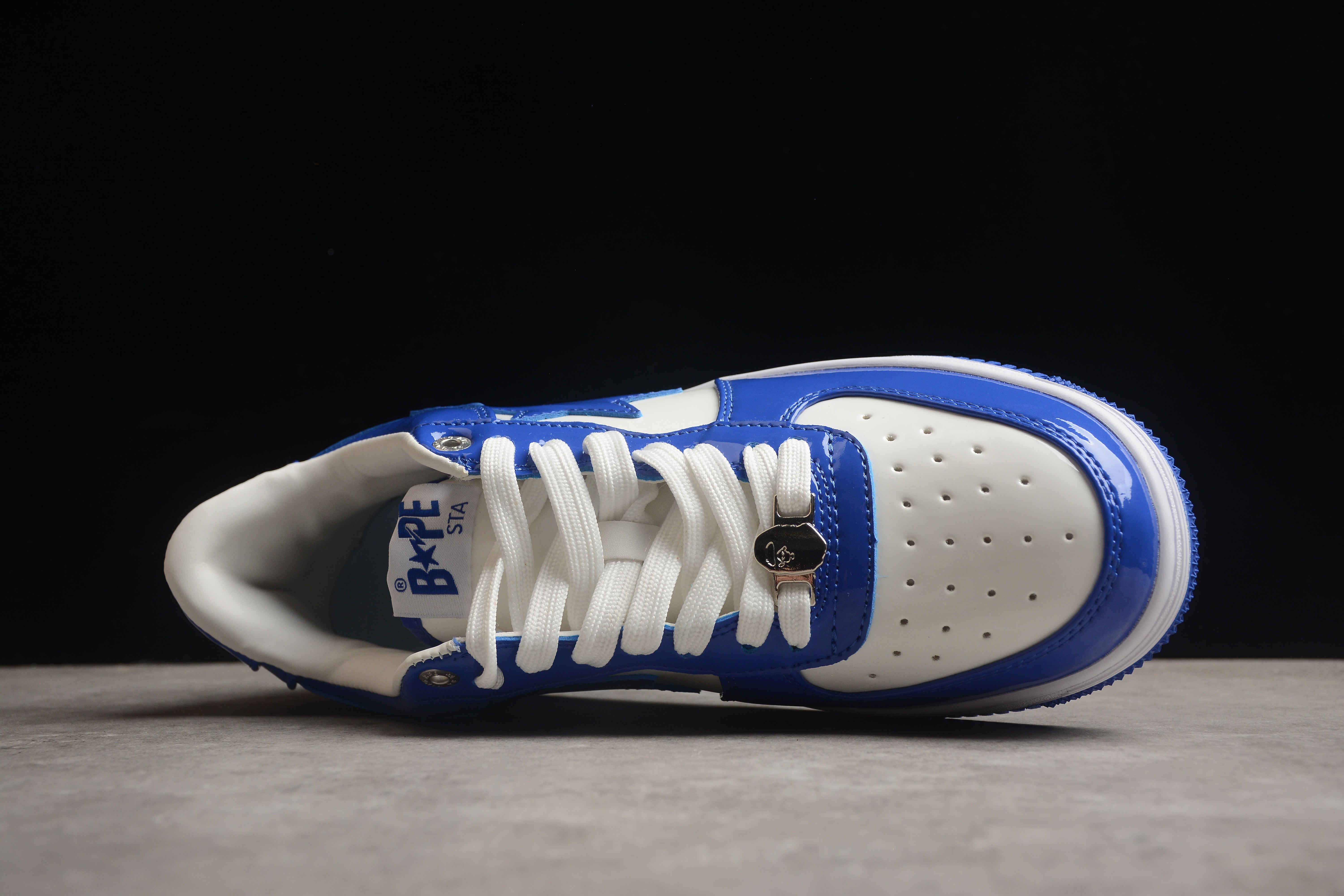 BAPE STA Low-Top Blue and White Patent Leather Sneakers - Image 6