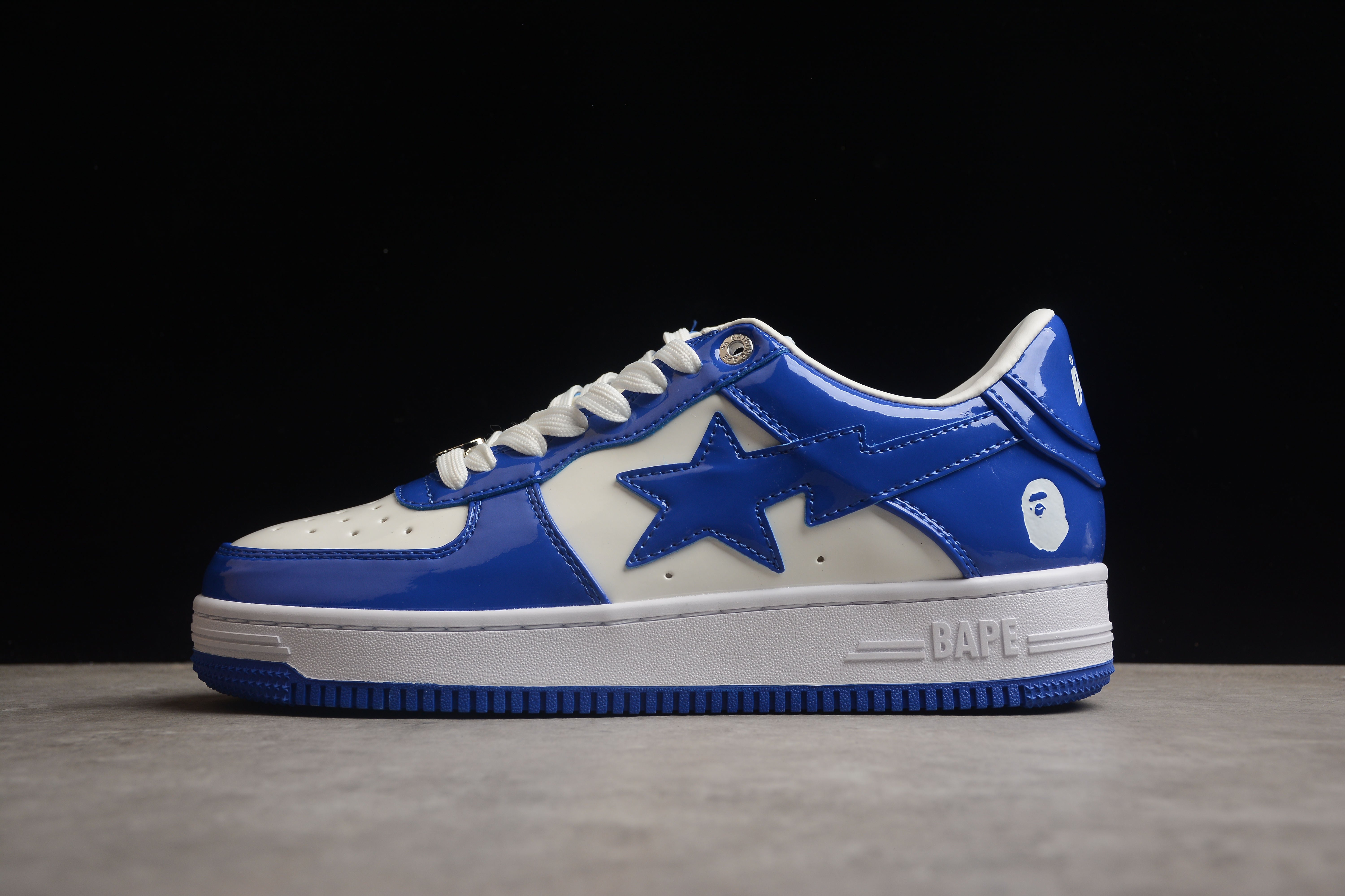 BAPE STA Low-Top Blue and White Patent Leather Sneakers - Image 2