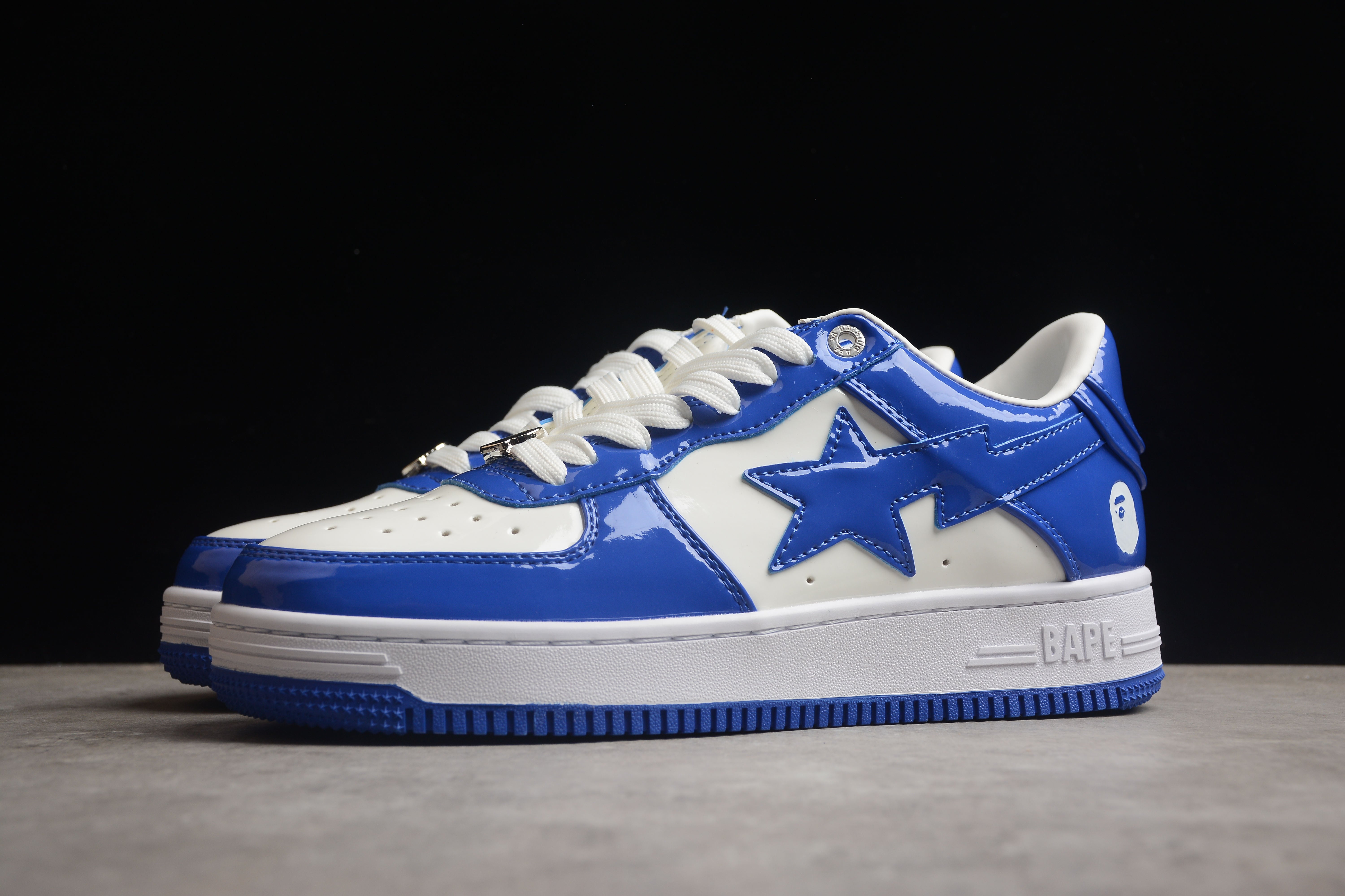 BAPE STA Low-Top Blue and White Patent Leather Sneakers - Image 8
