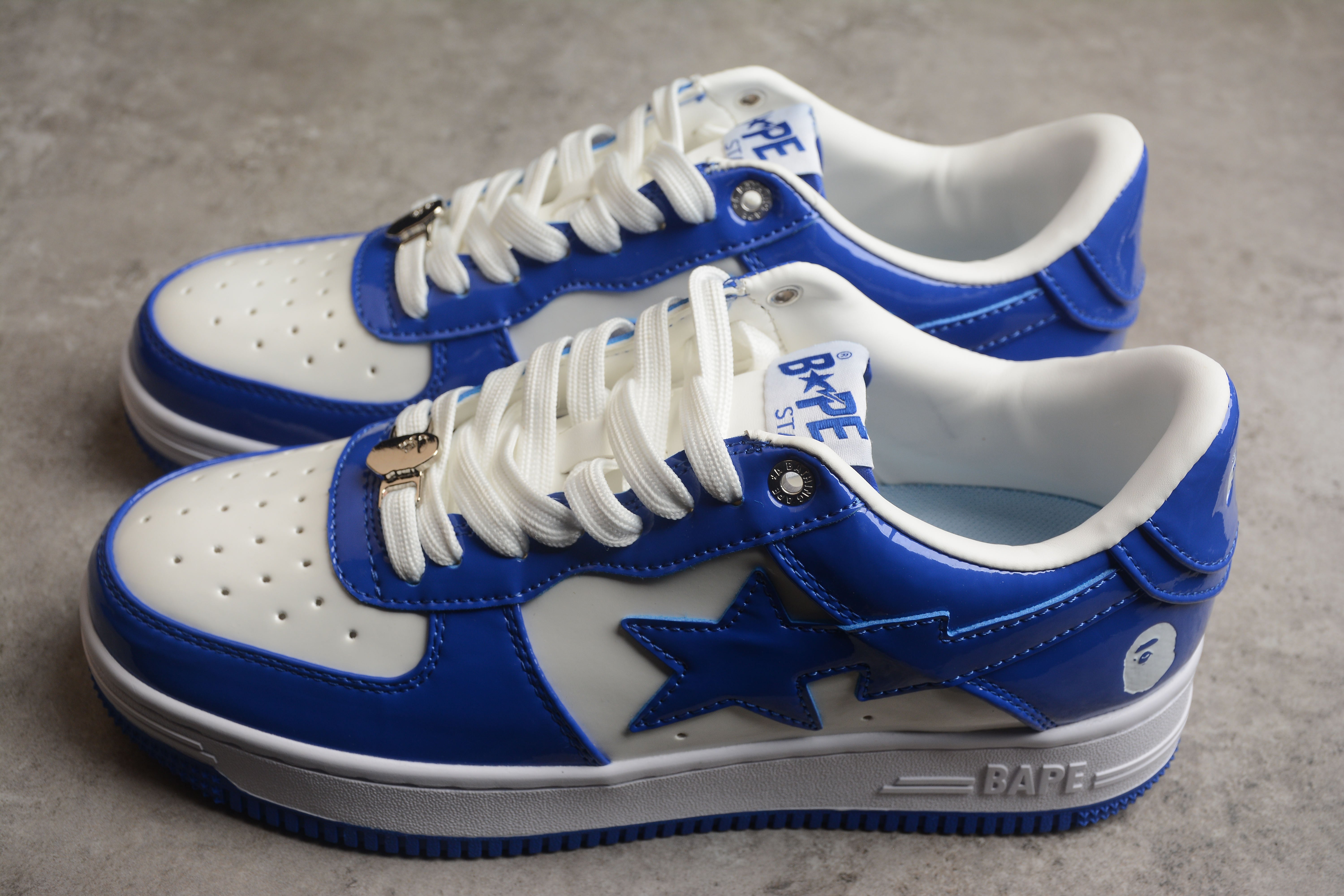 BAPE STA Low-Top Blue and White Patent Leather Sneakers - Image 3