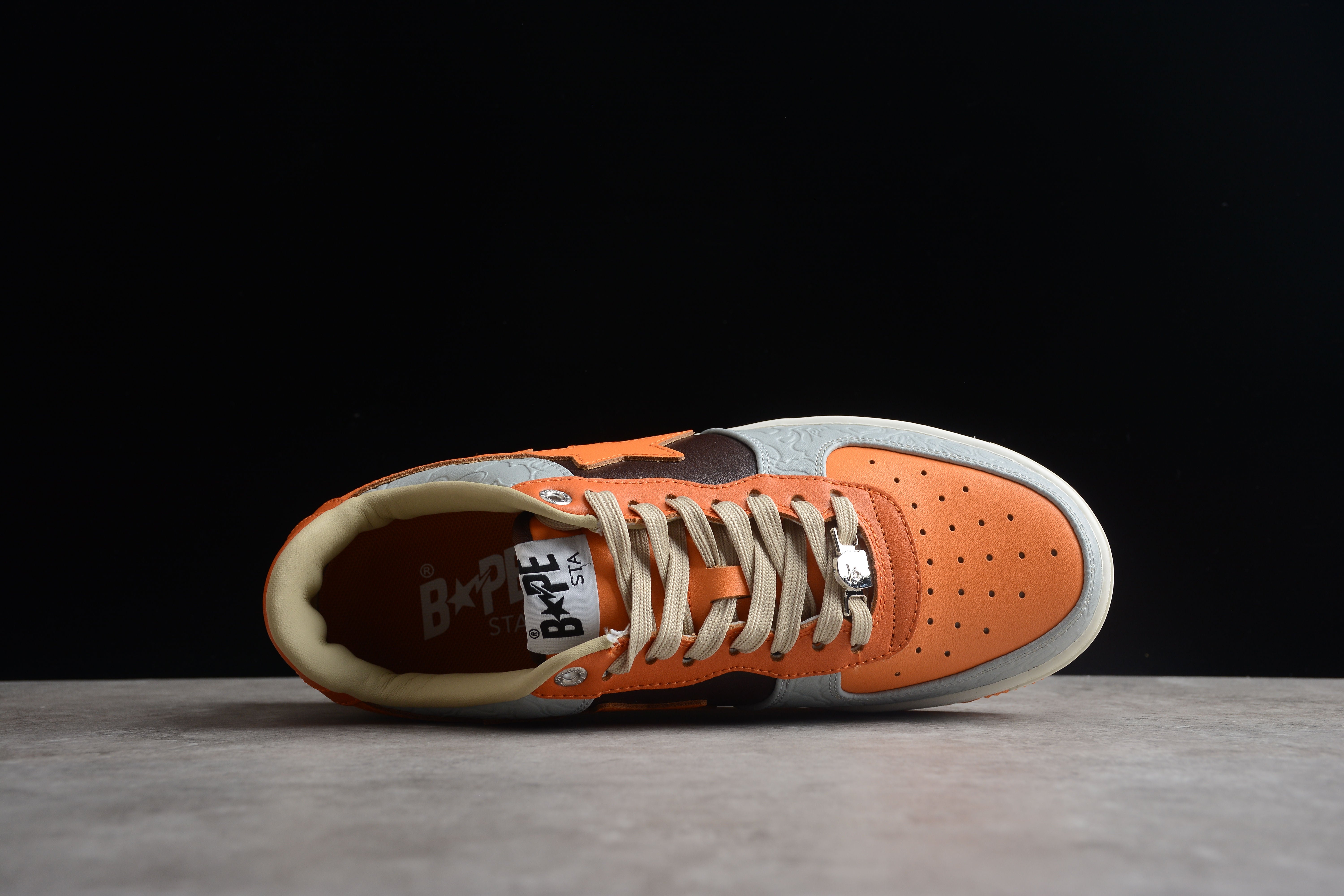 BAPE STA Low-Top Orange and Grey Sneakers - Image 6