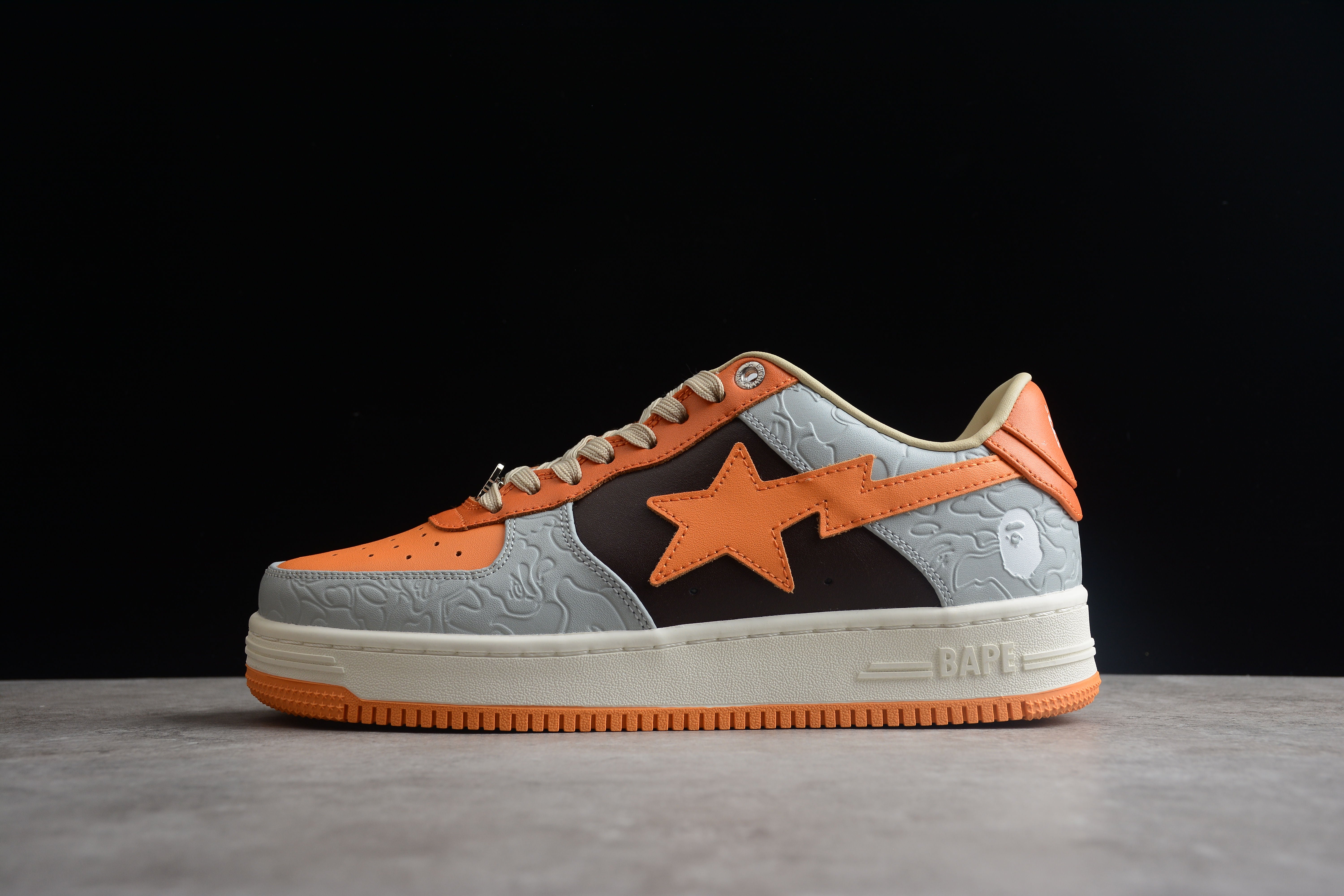 BAPE STA Low-Top Orange and Grey Sneakers - Image 2