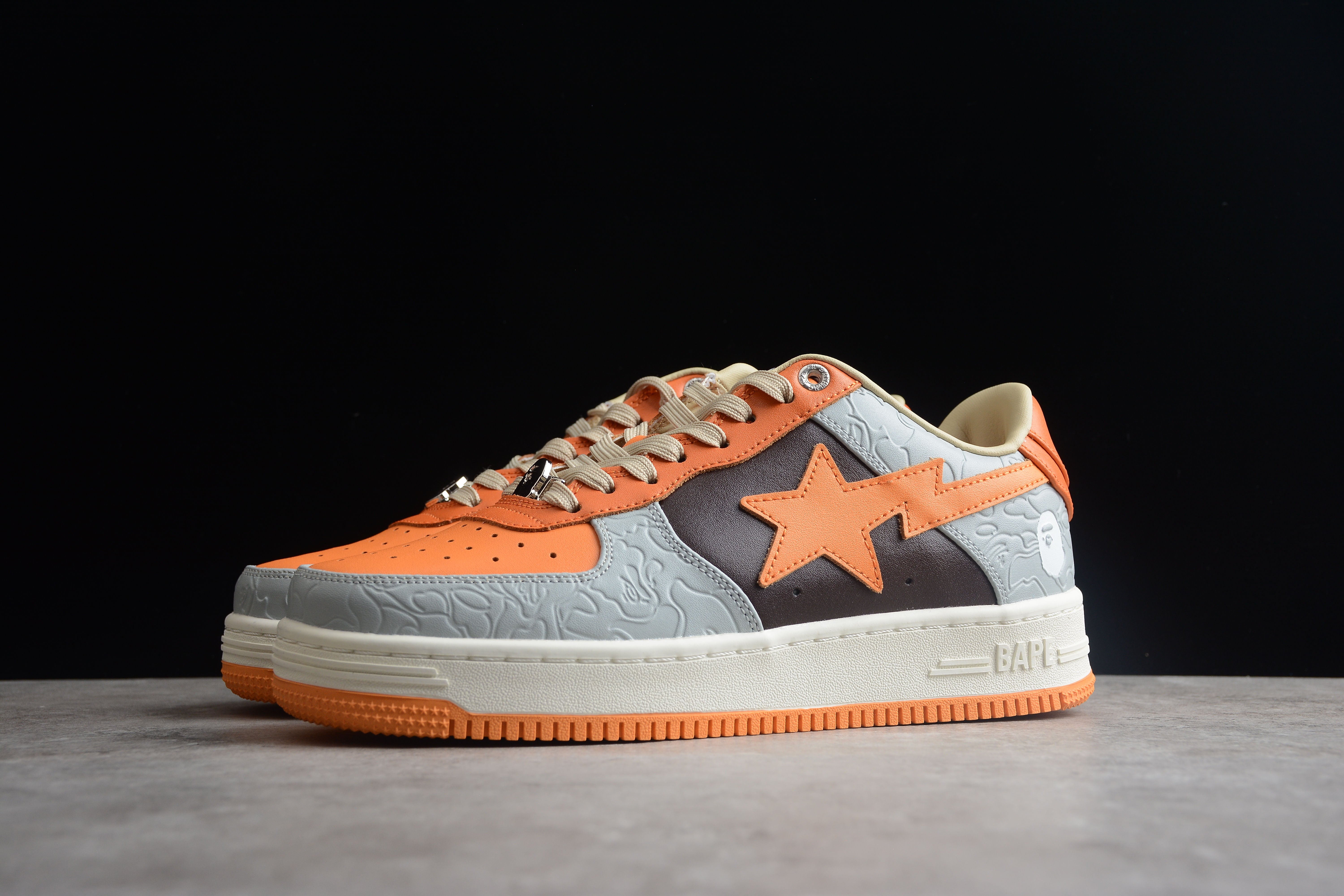BAPE STA Low-Top Orange and Grey Sneakers - Image 8
