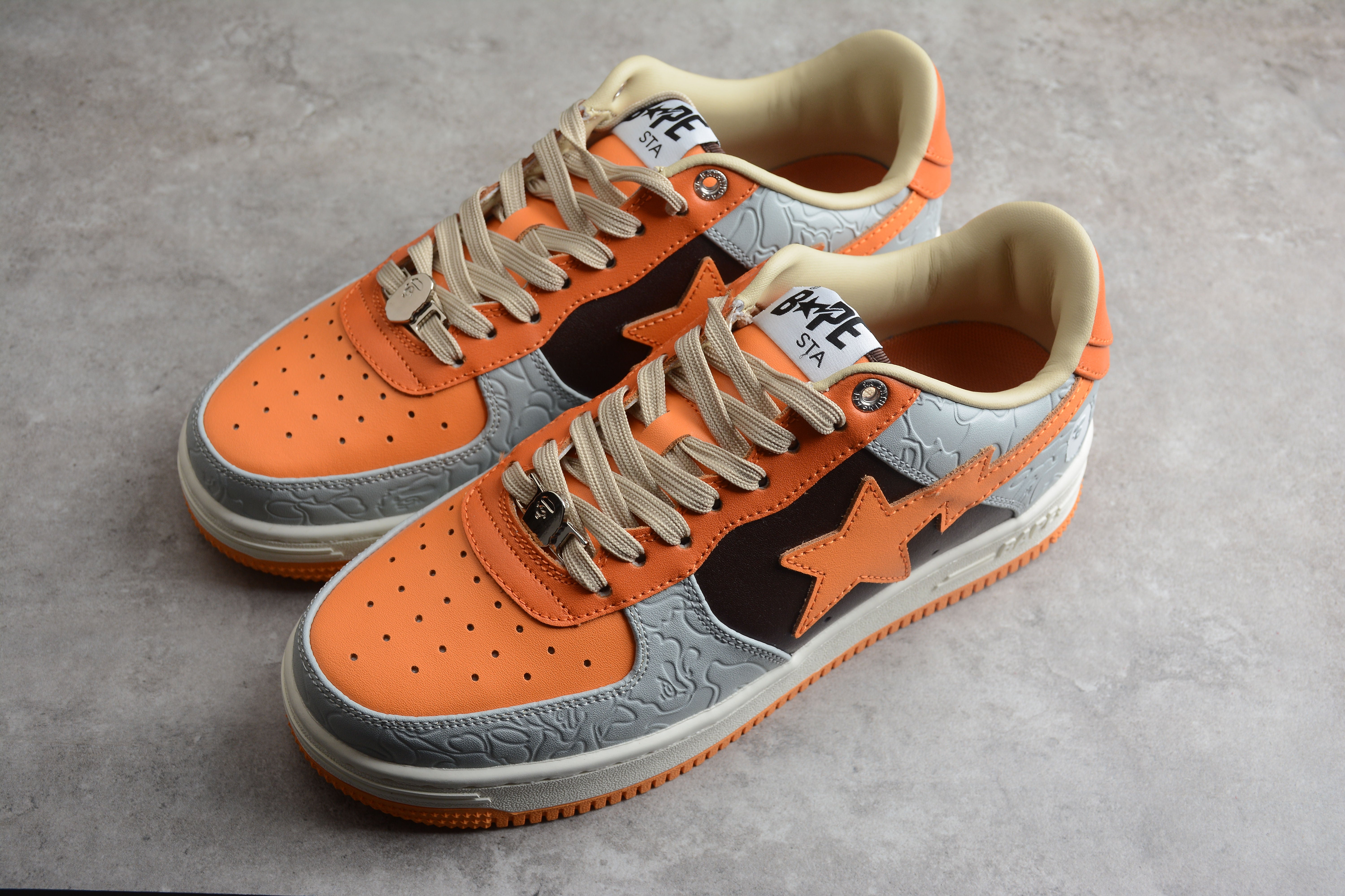 BAPE STA Low-Top Orange and Grey Sneakers - Image 3
