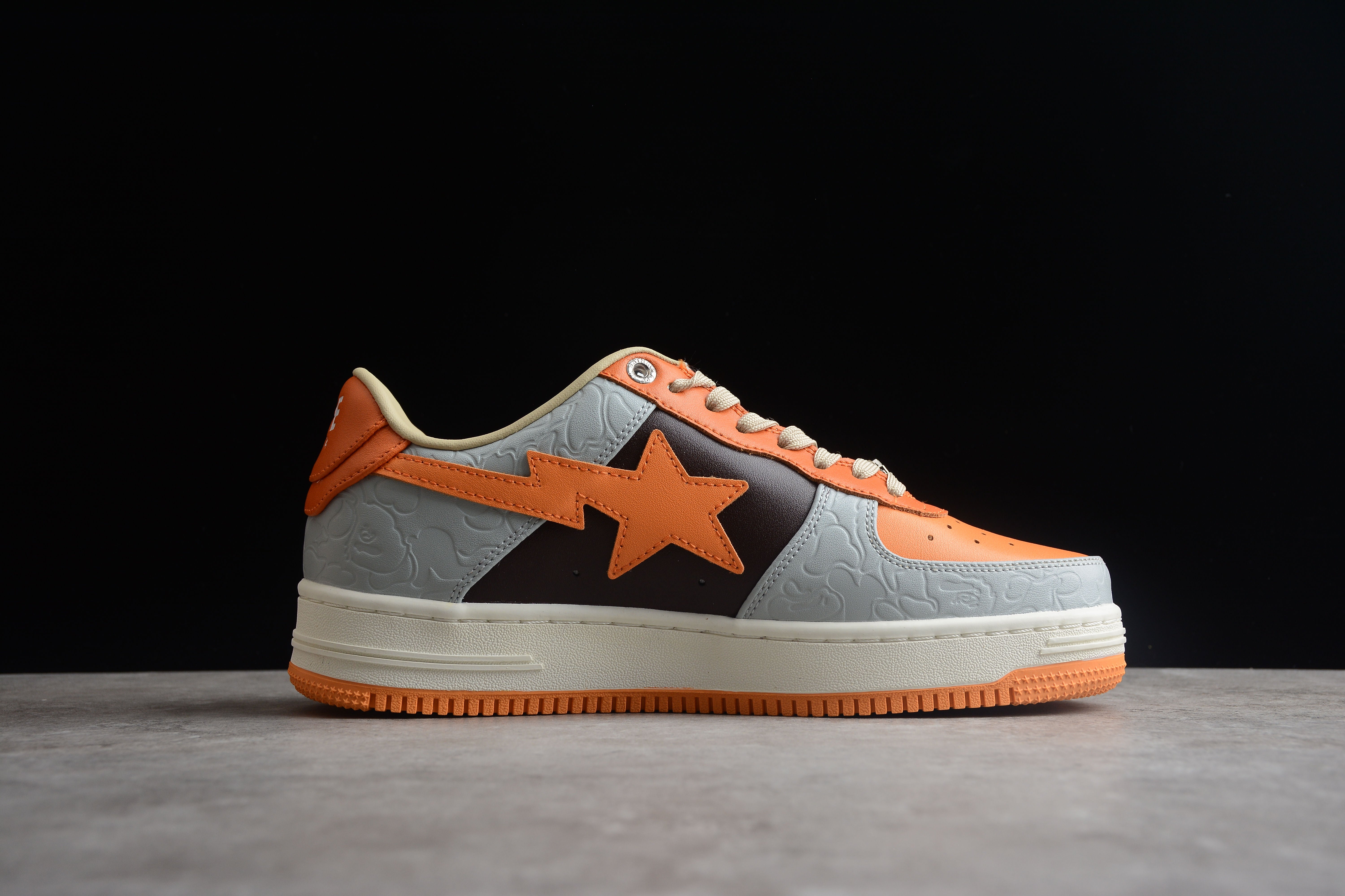 BAPE STA Low-Top Orange and Grey Sneakers - Image 7