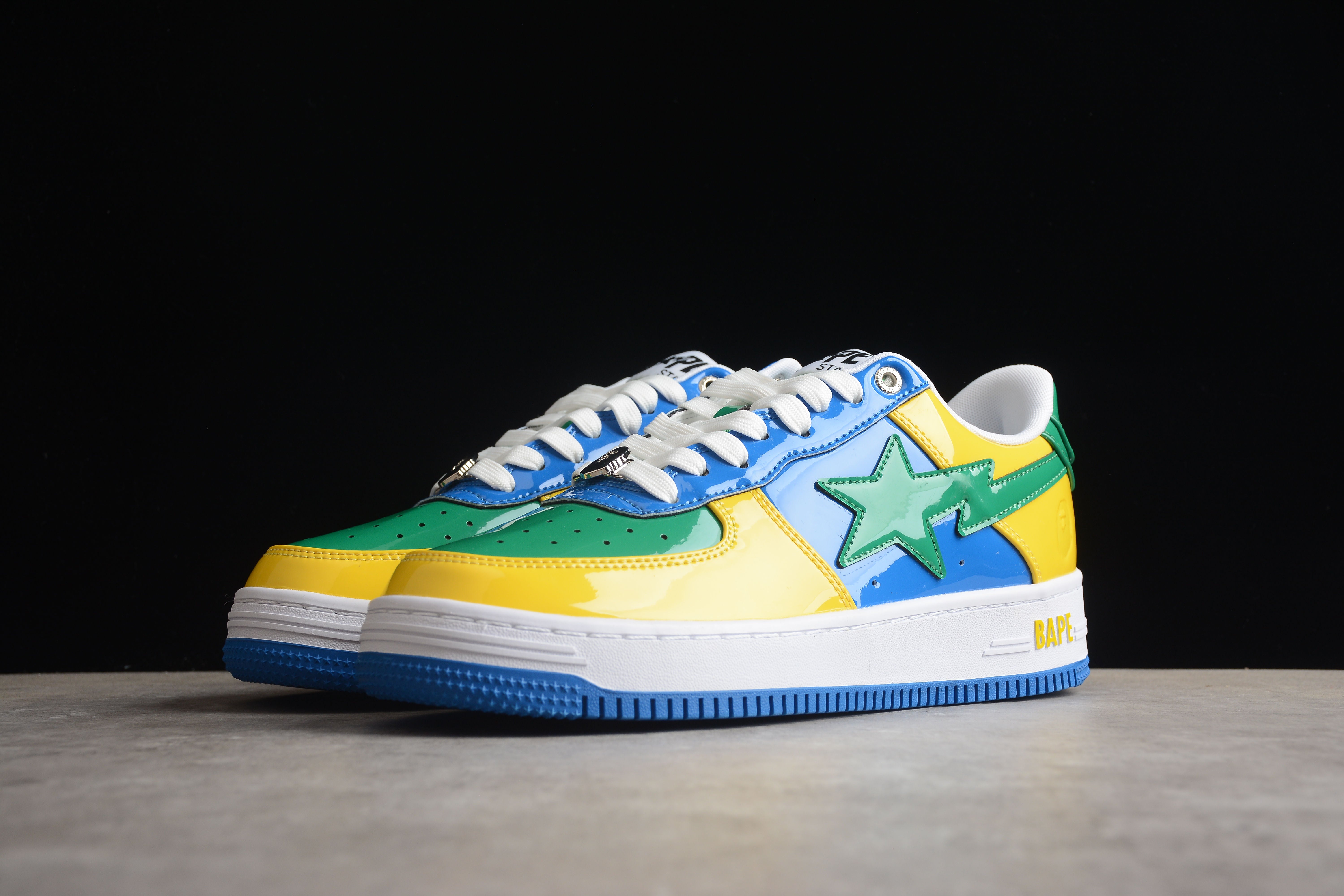 BAPE STA Low-Top Sneakers in Green, Blue, and Yellow - Image 7
