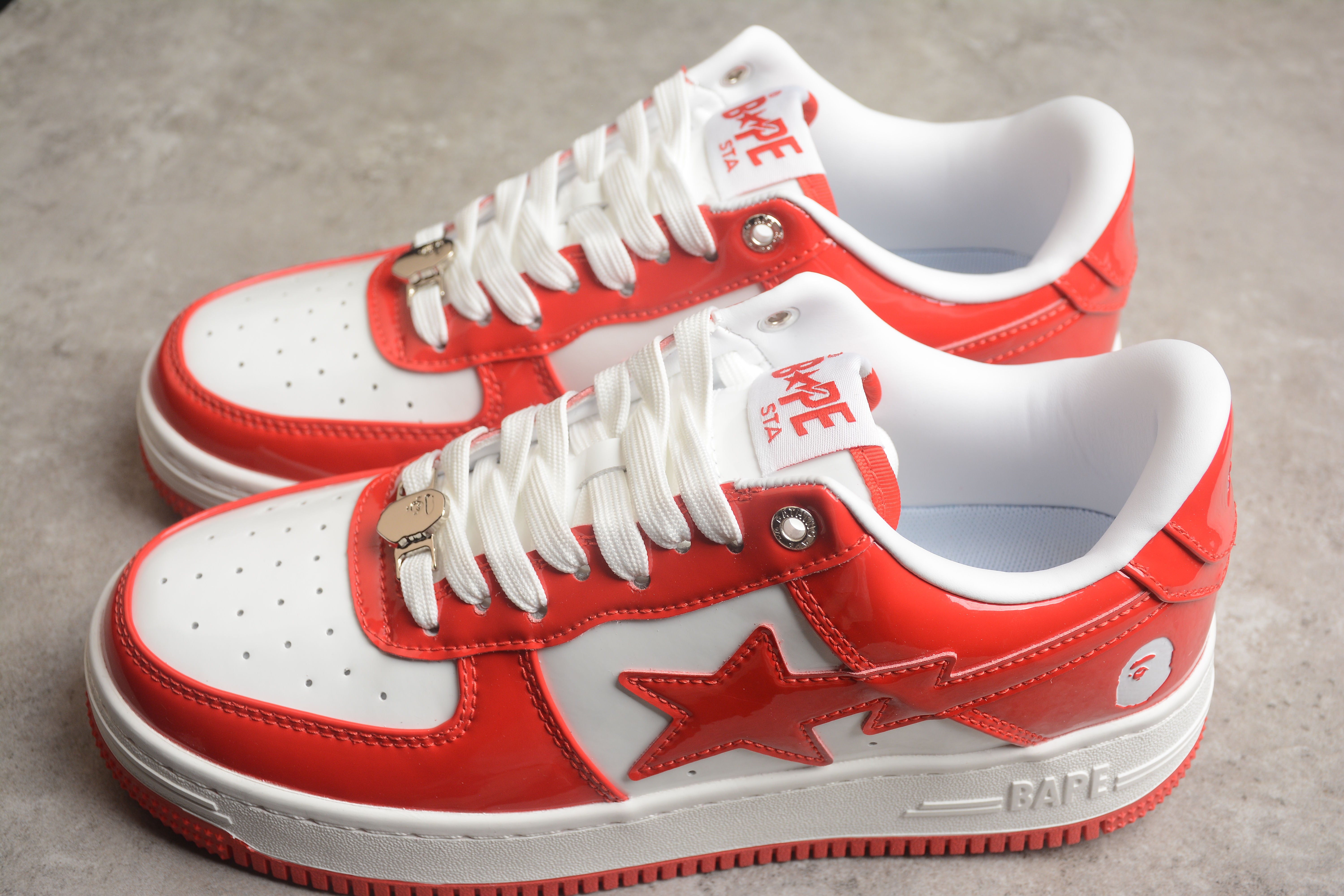 BAPE STA Low-Top Sneakers in Red and White - Image 3