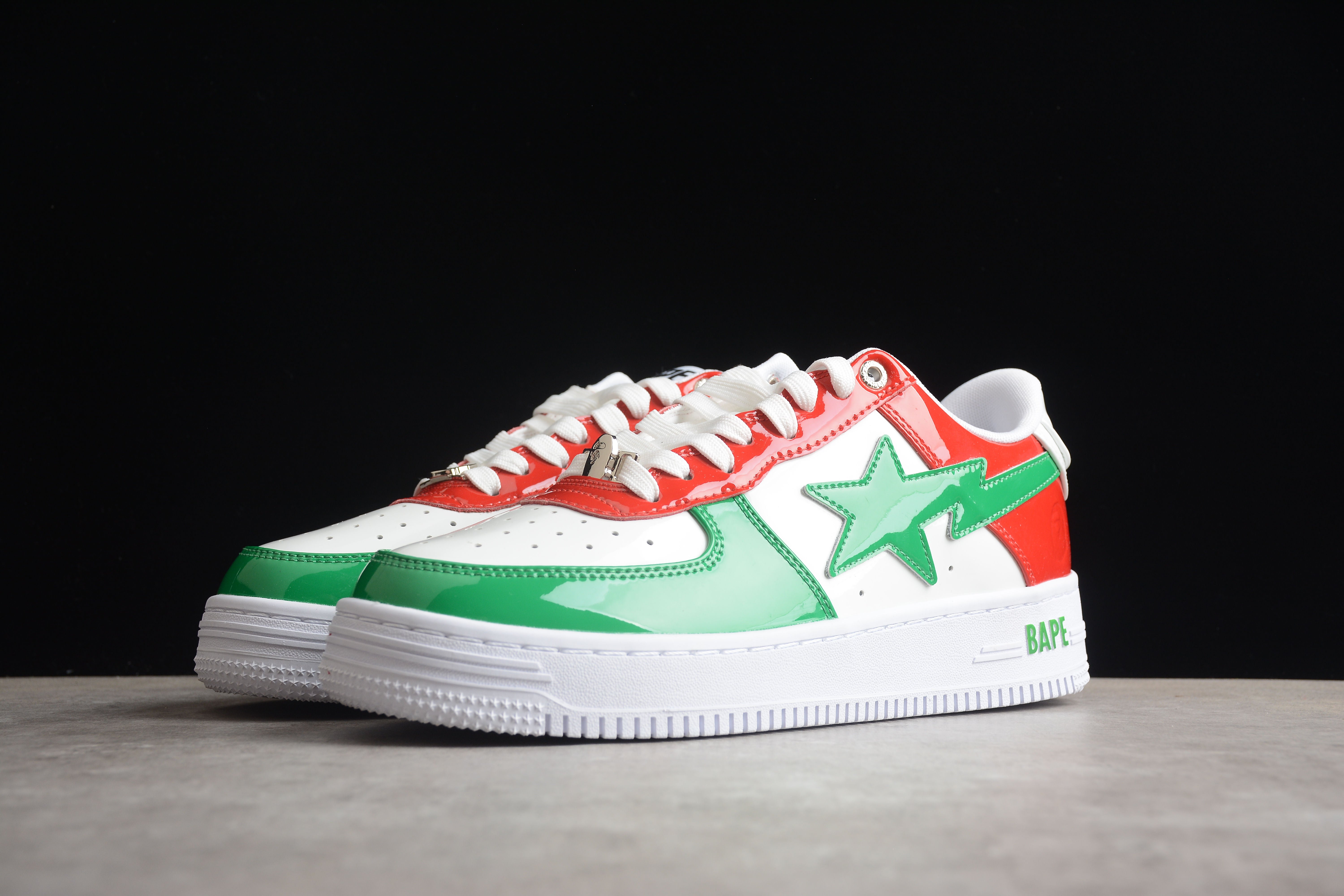 BAPE STA Low-Top Sneakers in Red, Green, and White - Image 8