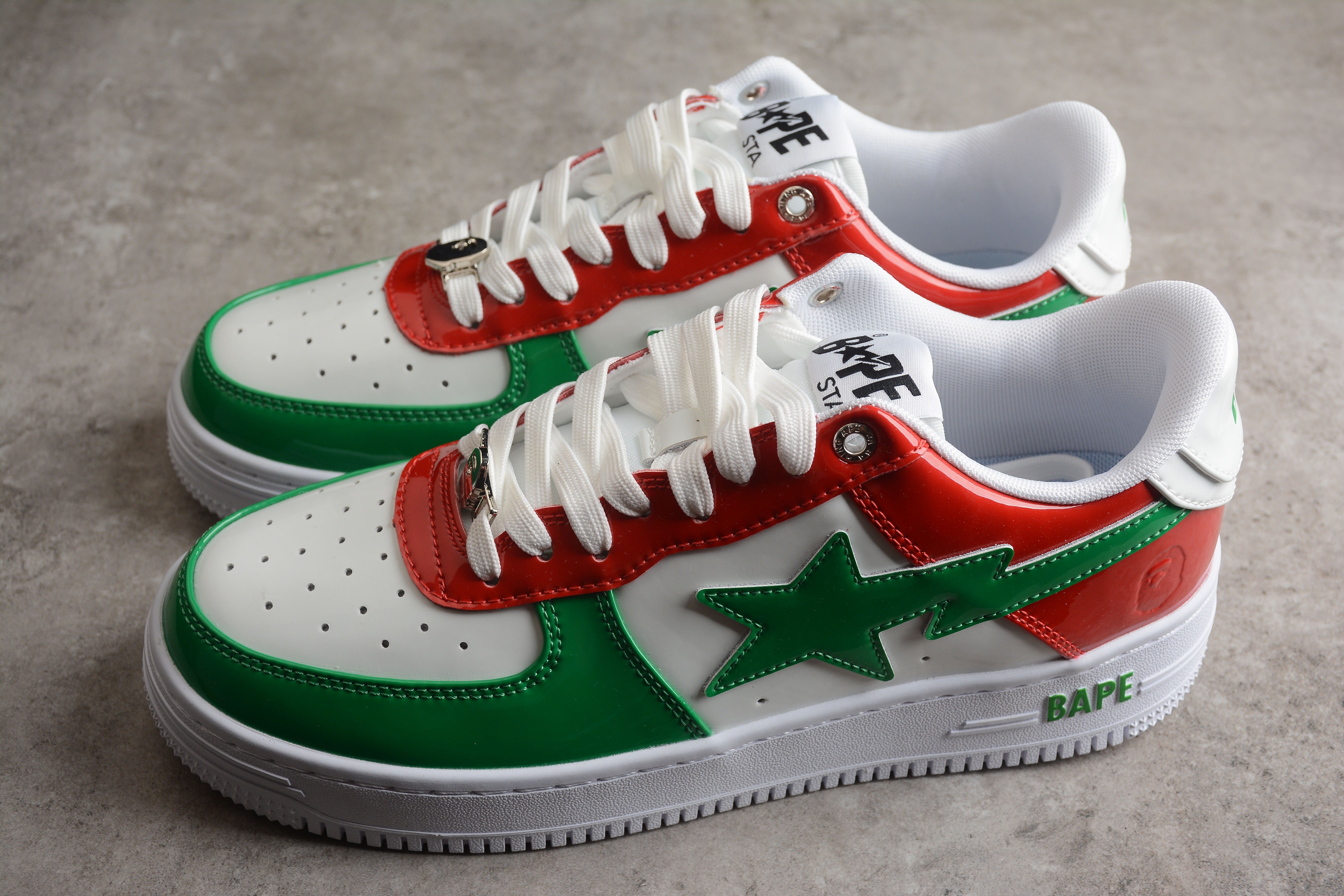 BAPE STA Low-Top Sneakers in Red, Green, and White - Image 3