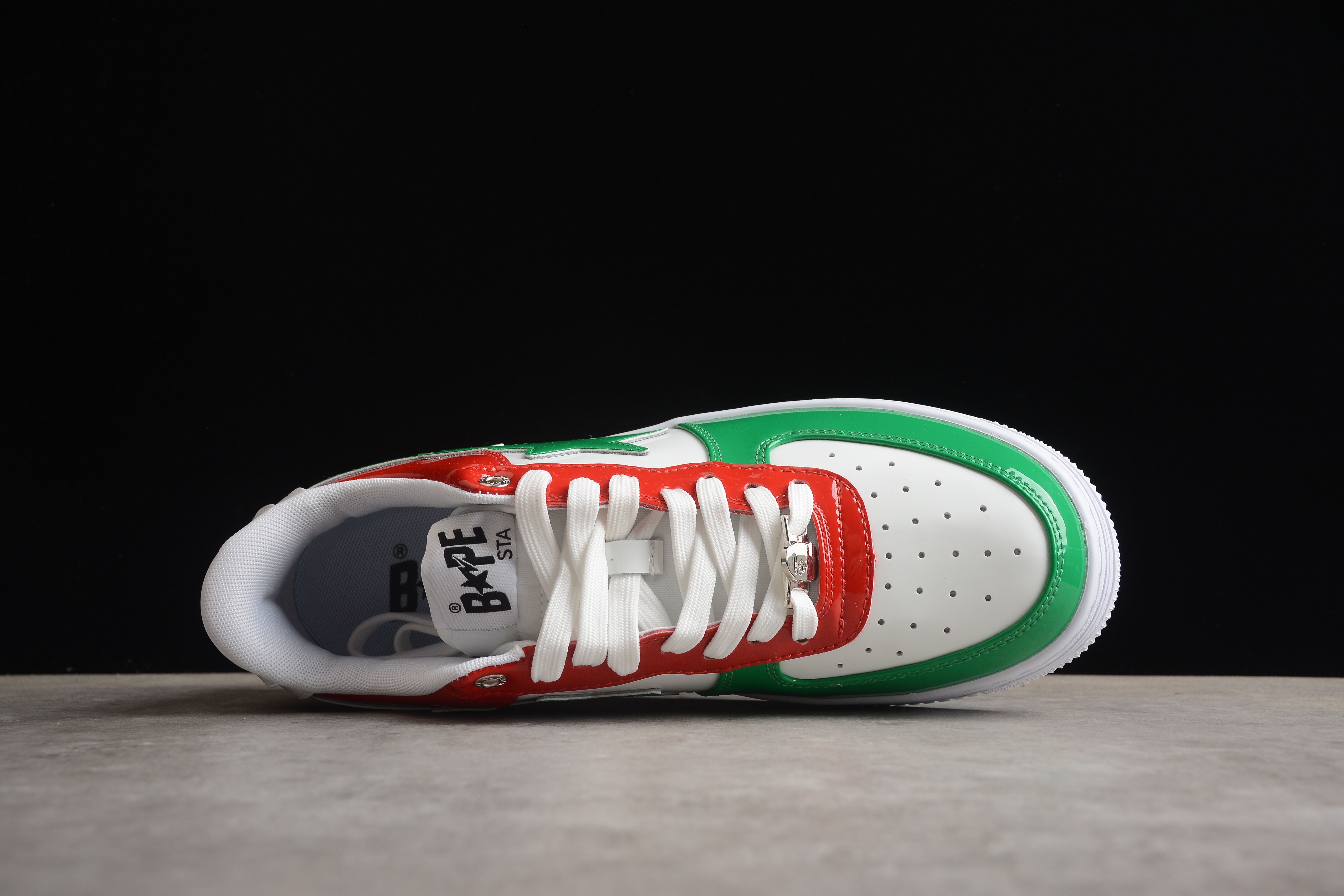 BAPE STA Low-Top Sneakers in Red, Green, and White - Image 6