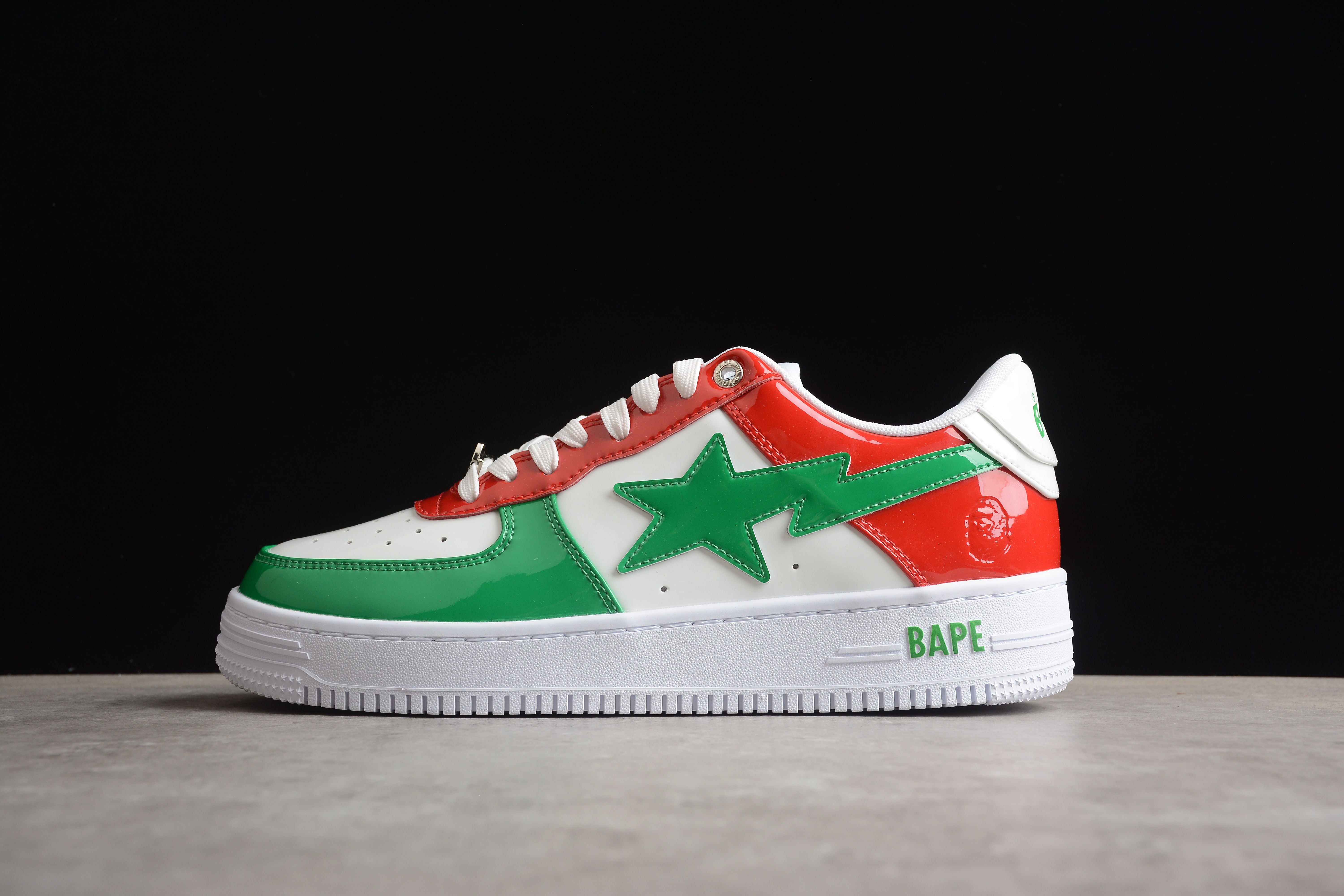 BAPE STA Low-Top Sneakers in Red, Green, and White - Image 2