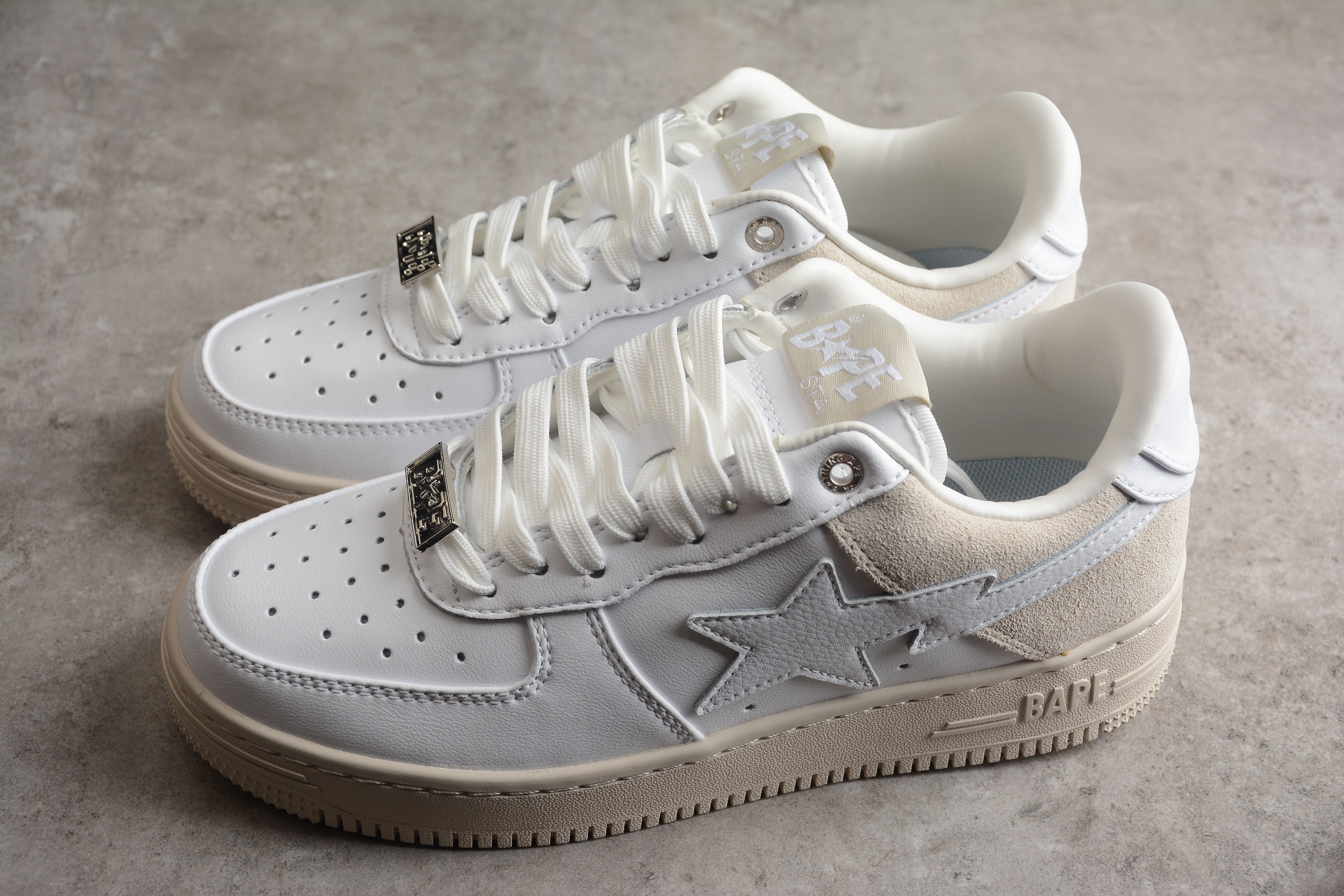 BAPE STA Low-Top Sneakers in White and Cream - Image 3