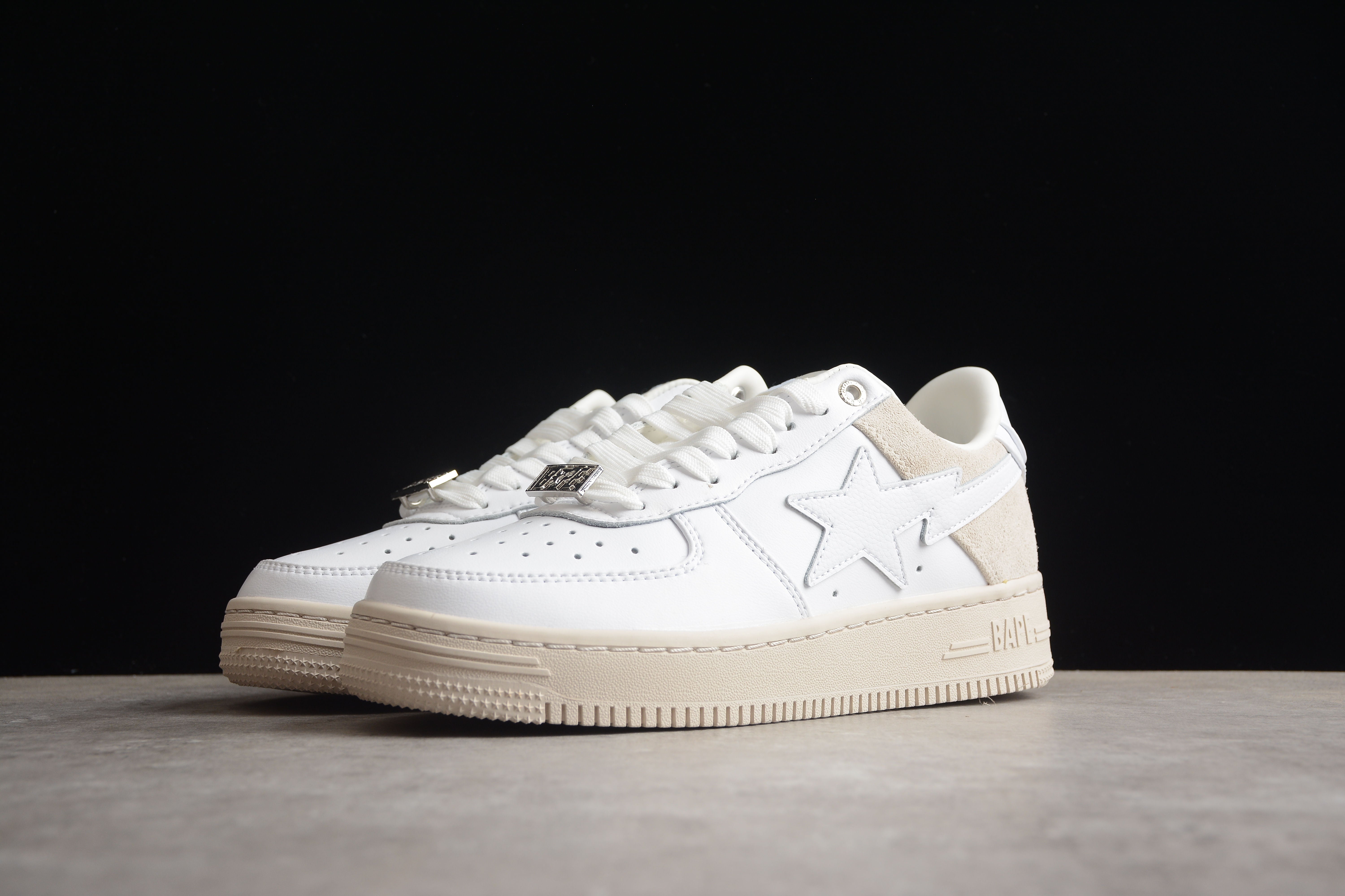 BAPE STA Low-Top Sneakers in White and Cream - Image 8
