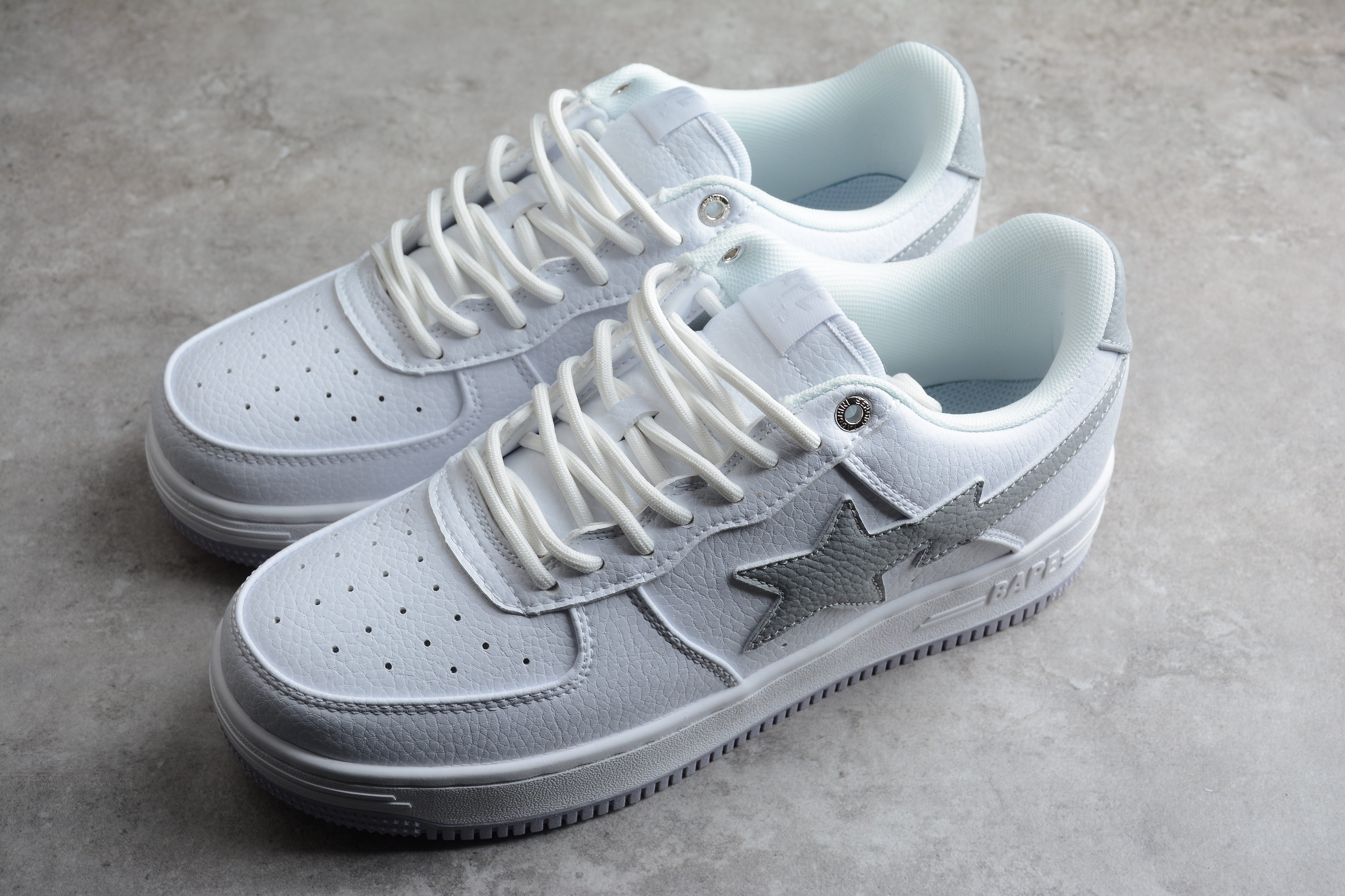 BAPE STA Low-Top Sneakers in White and Gray - Image 3
