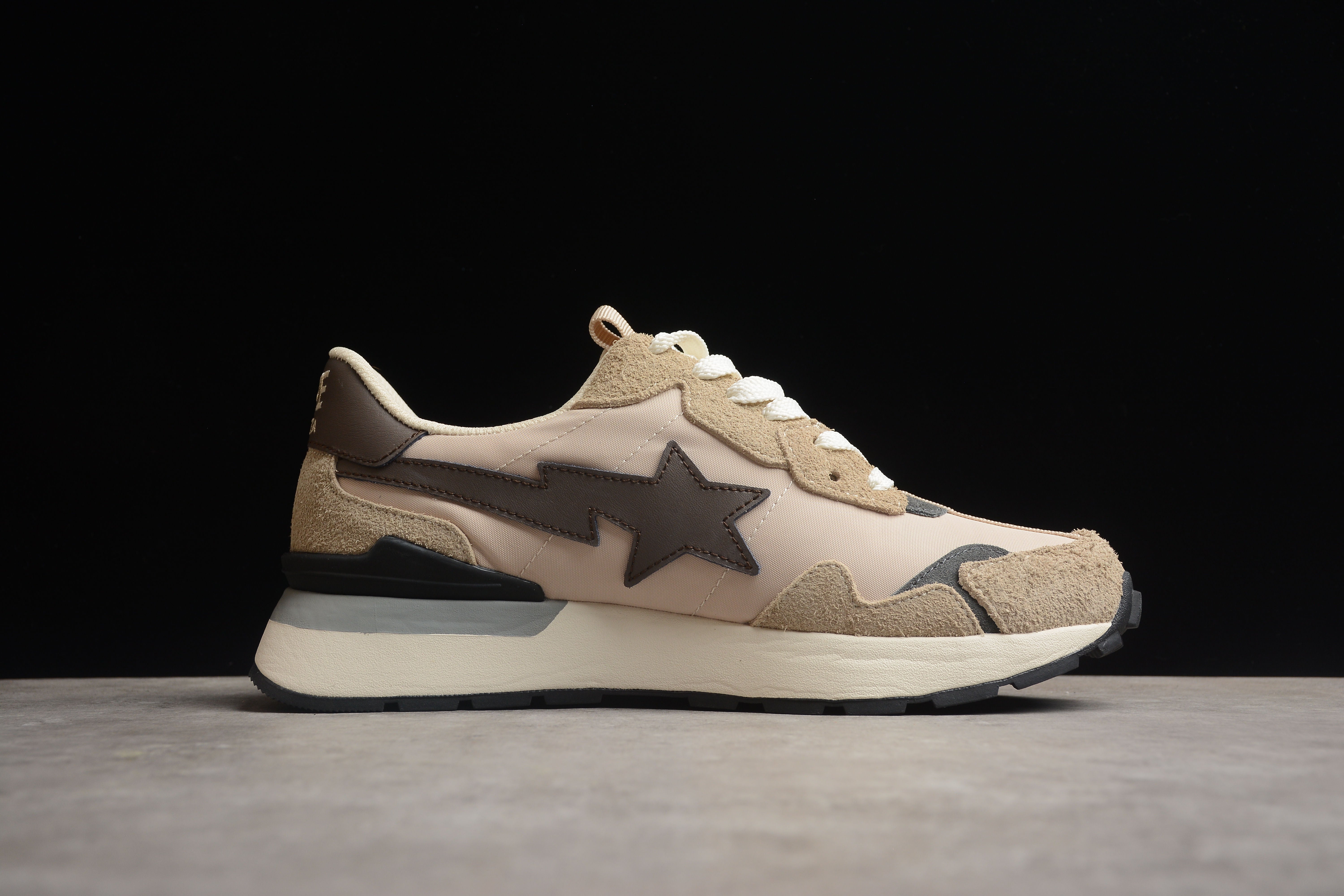 BAPE STA Retro Runner Beige and Brown Sneakers - Image 7