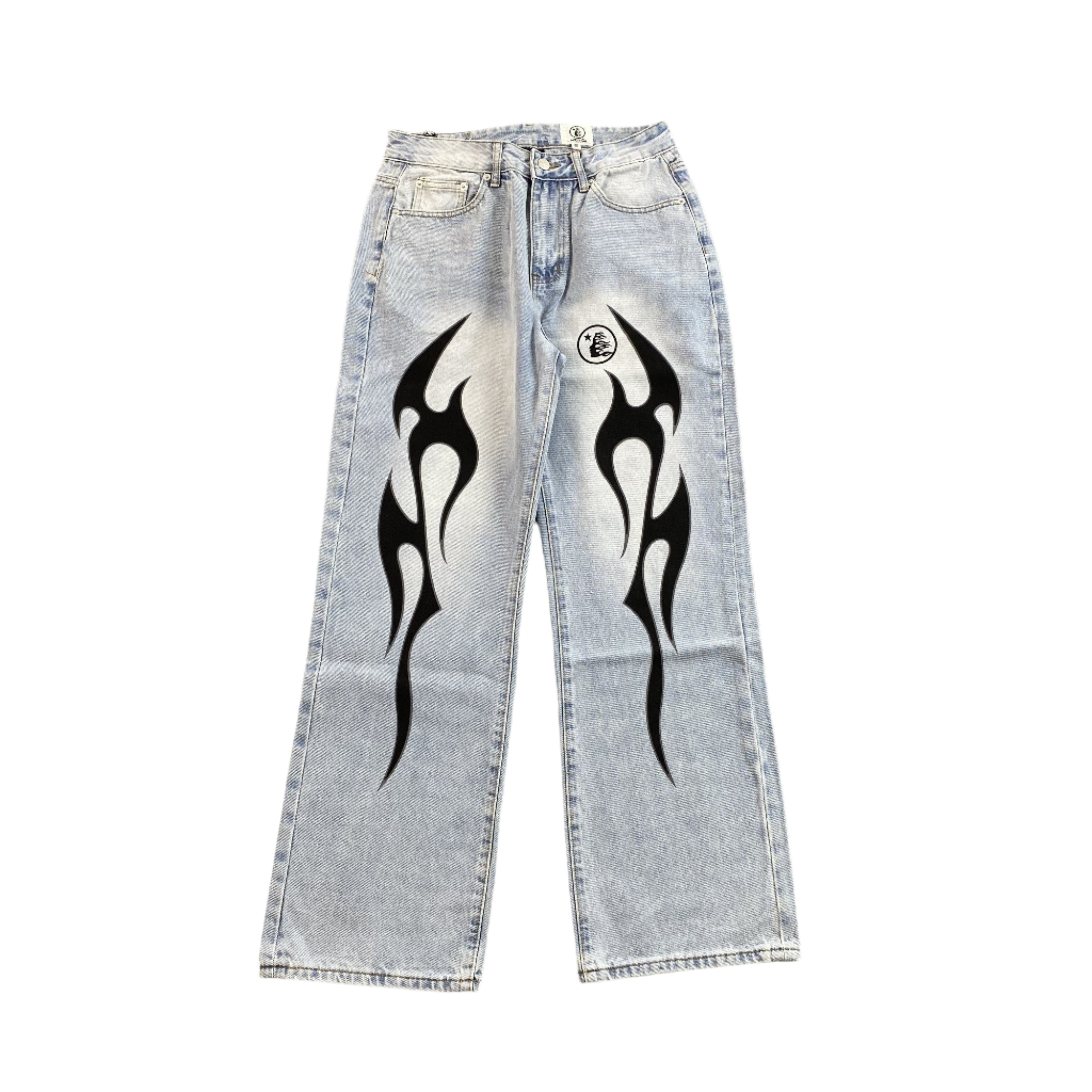 HELLSTAR BLACK FLAME JEANS WASHED BLUE